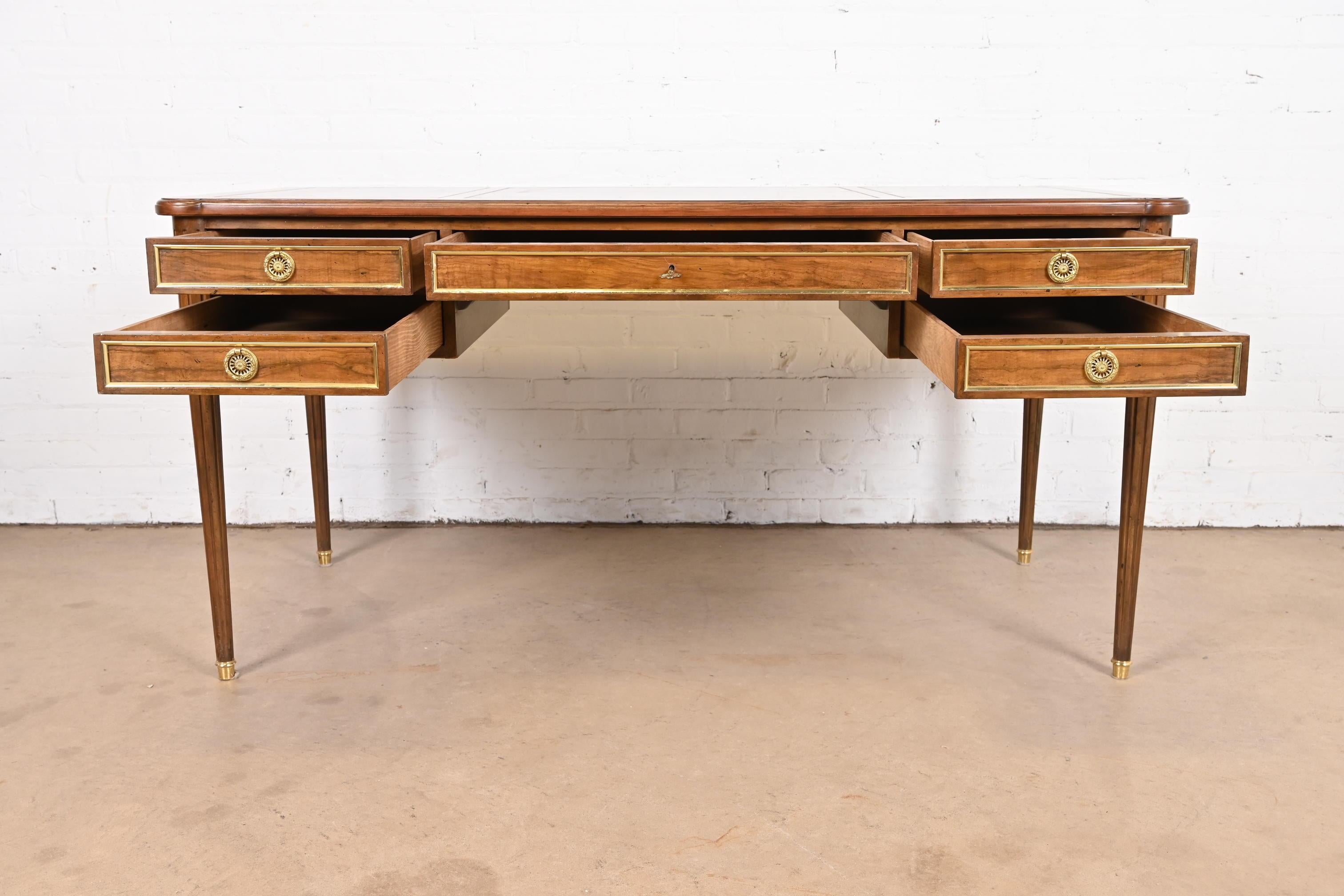Baker Furniture French Regency Louis XVI Walnut Leather Top Bureau Plat Desk 2