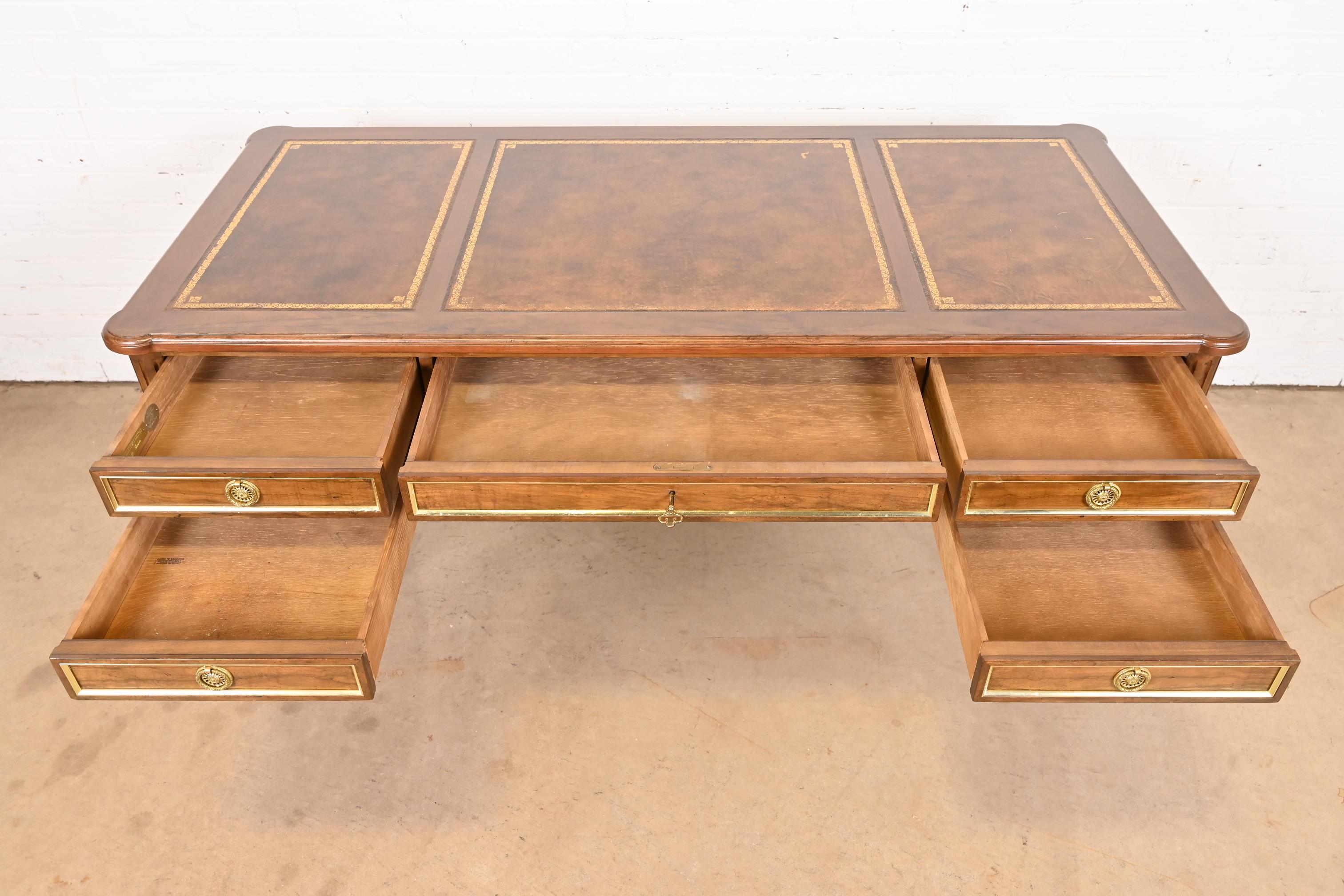 Baker Furniture French Regency Louis XVI Walnut Leather Top Bureau Plat Desk 3