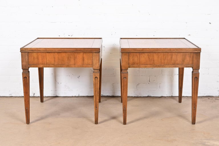 Baker Furniture French Regency Louis XVI Walnut Nightstands or End Tables, Pair For Sale 8