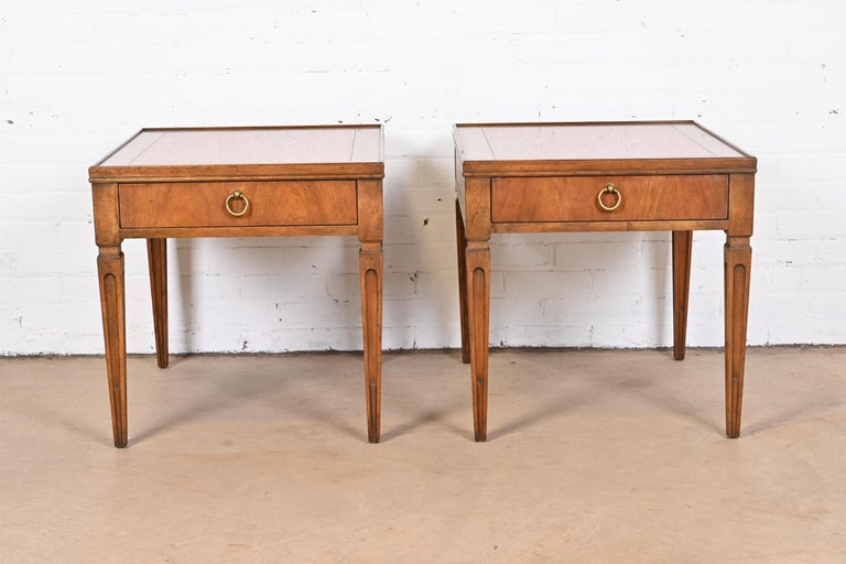 American Baker Furniture French Regency Louis XVI Walnut Nightstands or End Tables, Pair For Sale