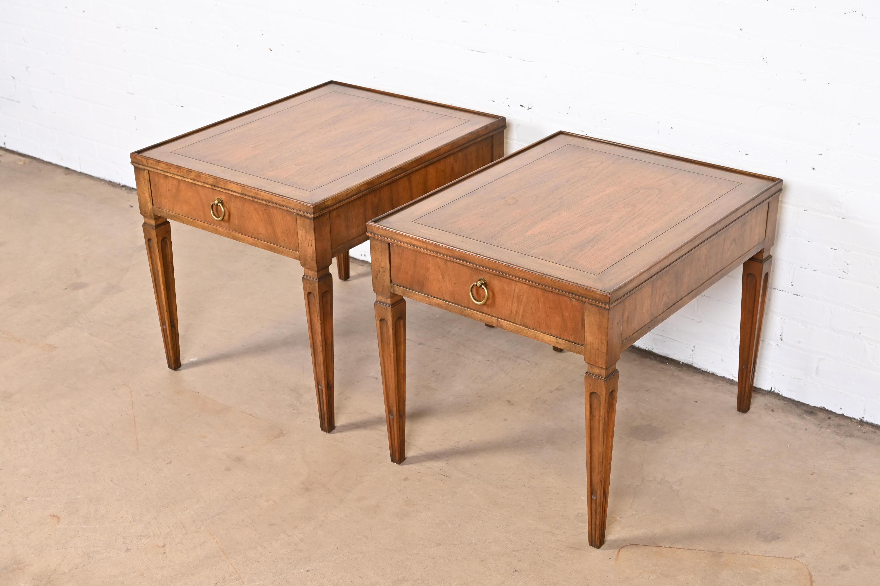 Baker Furniture French Regency Louis XVI Walnut Nightstands or End Tables, Pair In Good Condition In South Bend, IN