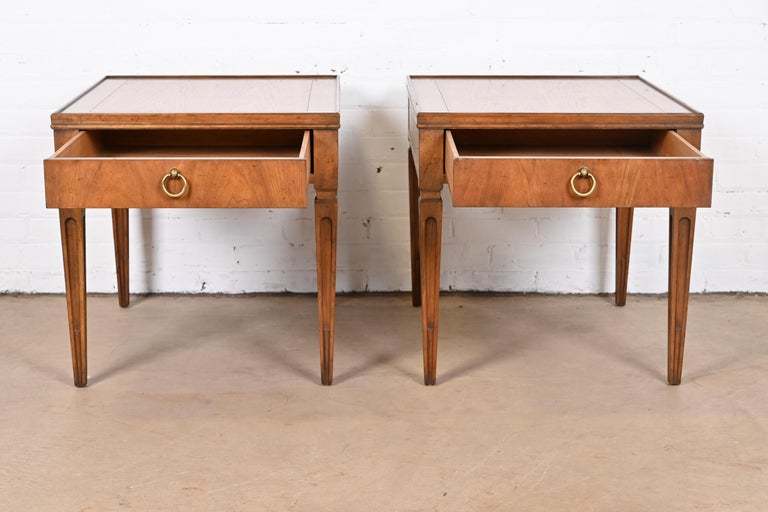 Baker Furniture French Regency Louis XVI Walnut Nightstands or End Tables, Pair For Sale 3