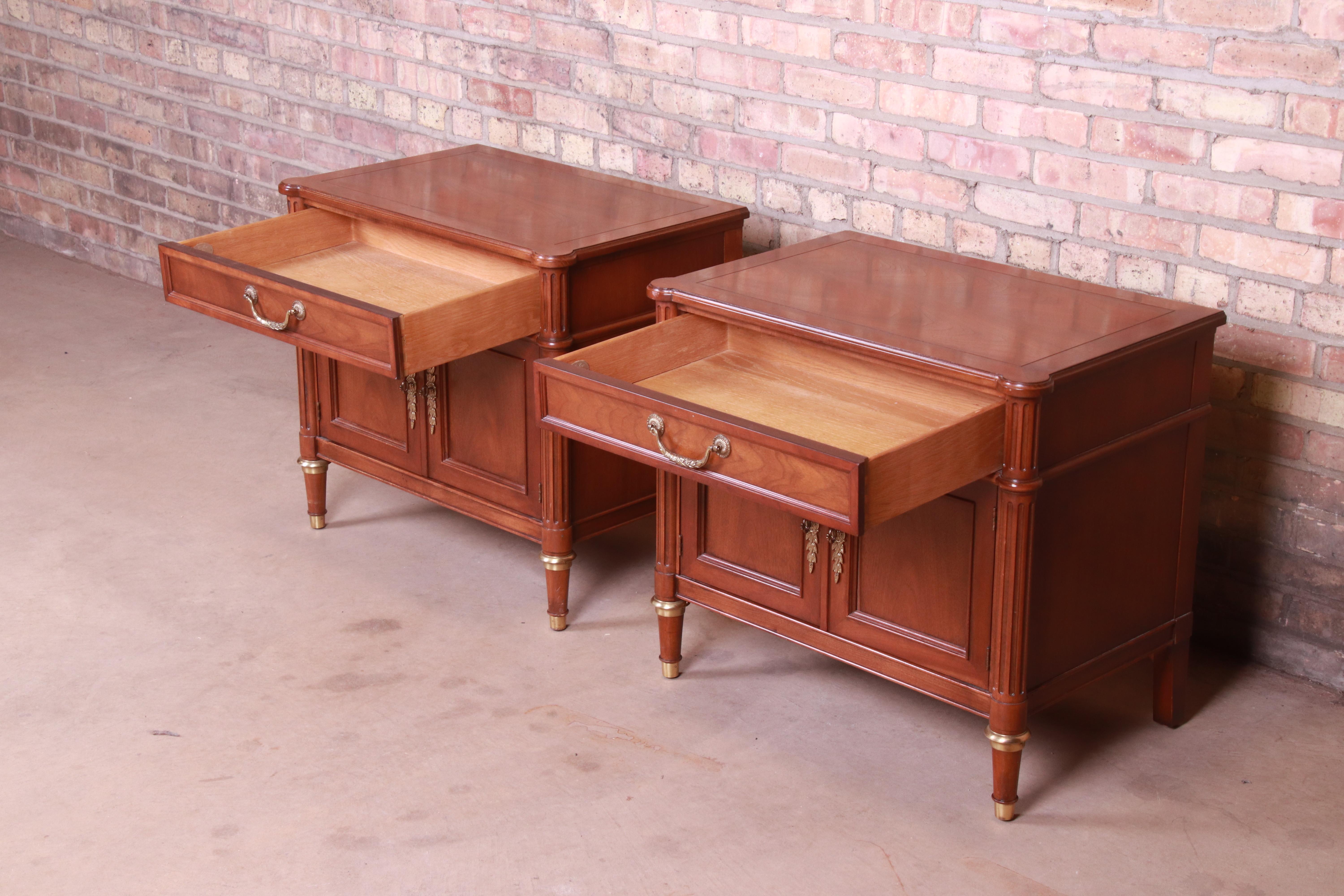 Baker Furniture French Regency Louis XVI Walnut Nightstands, Pair 2