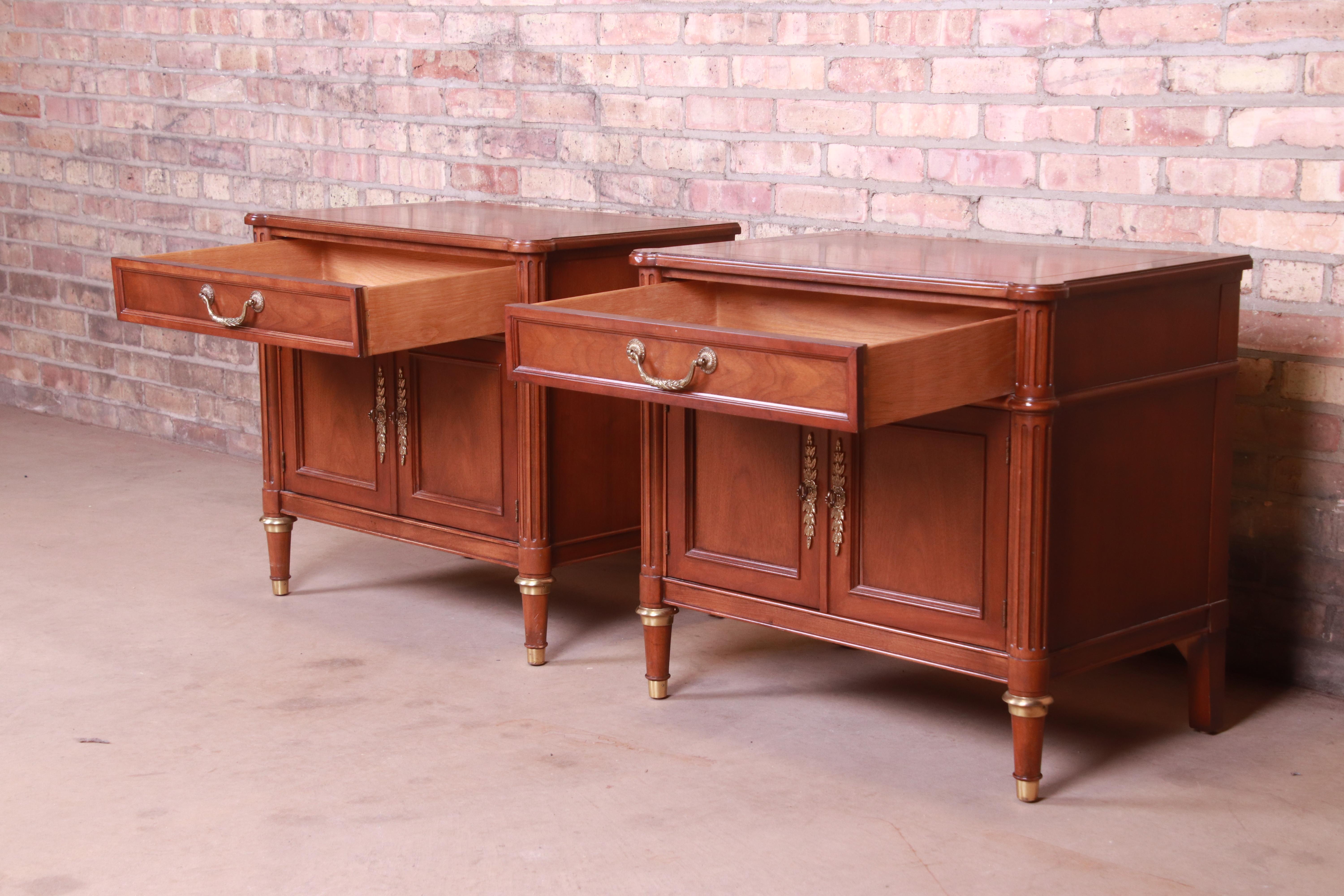 Baker Furniture French Regency Louis XVI Walnut Nightstands, Pair 3