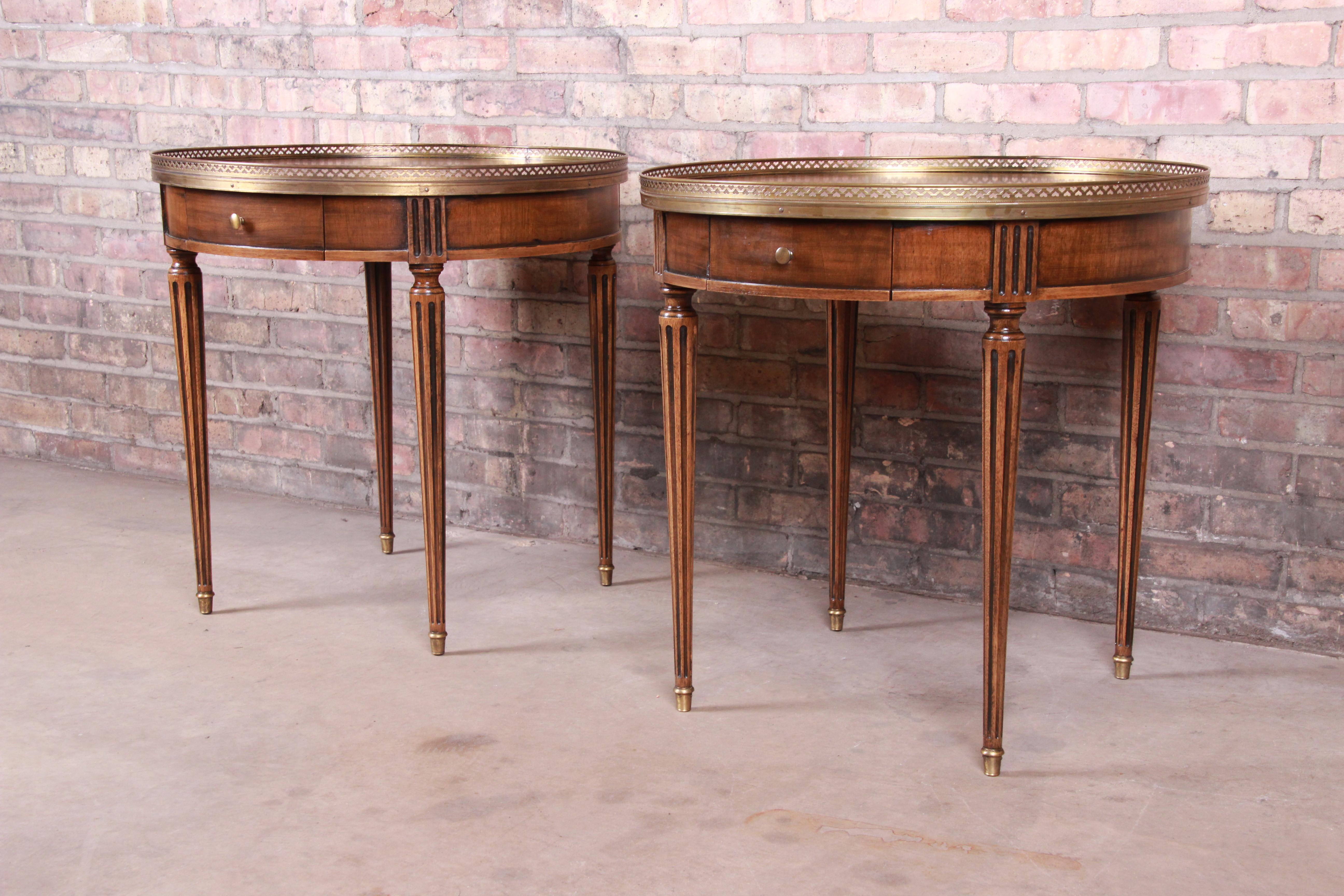 Baker Furniture French Regency Louis XVI Walnut Tea Tables, Pair In Good Condition In South Bend, IN