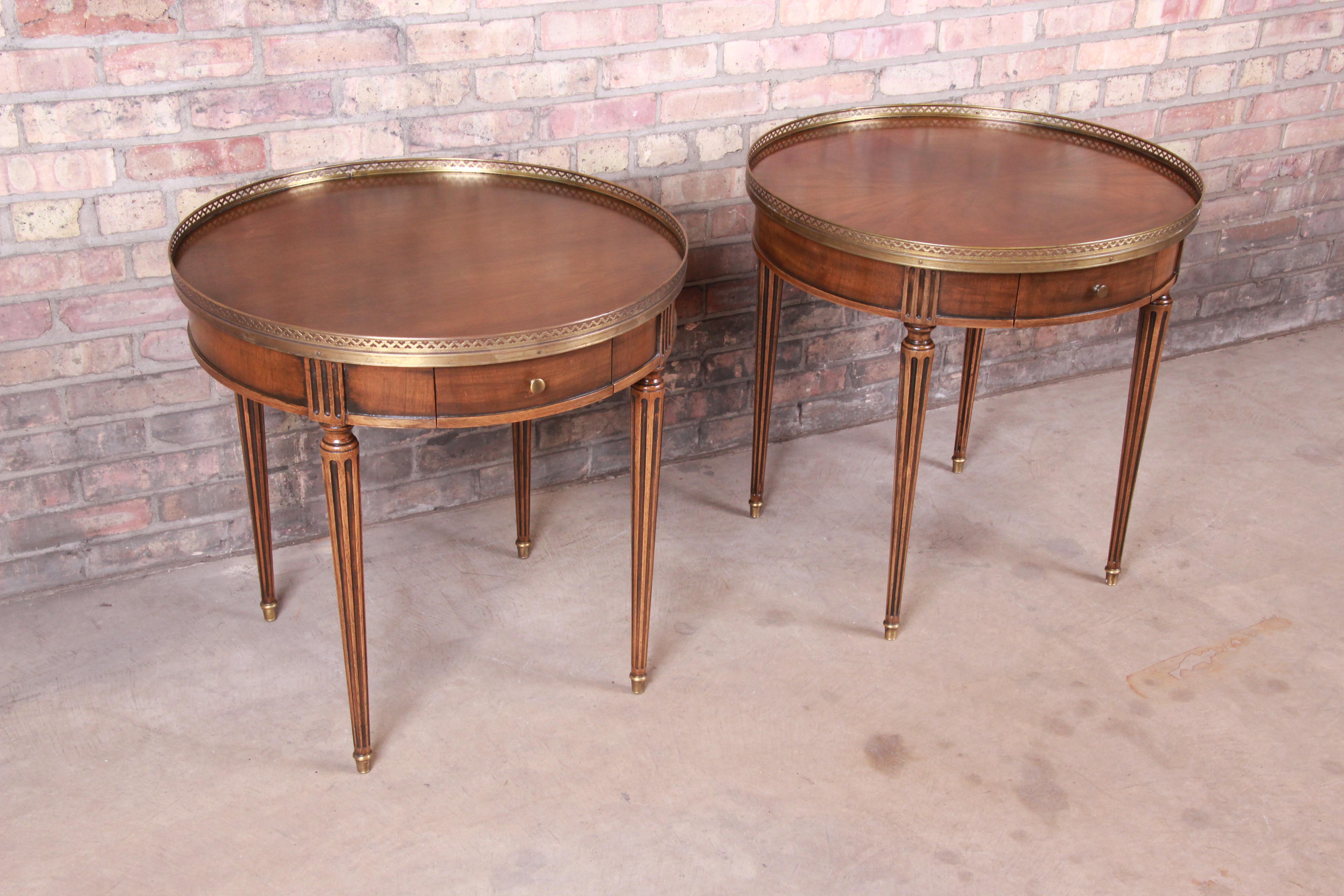 20th Century Baker Furniture French Regency Louis XVI Walnut Tea Tables, Pair