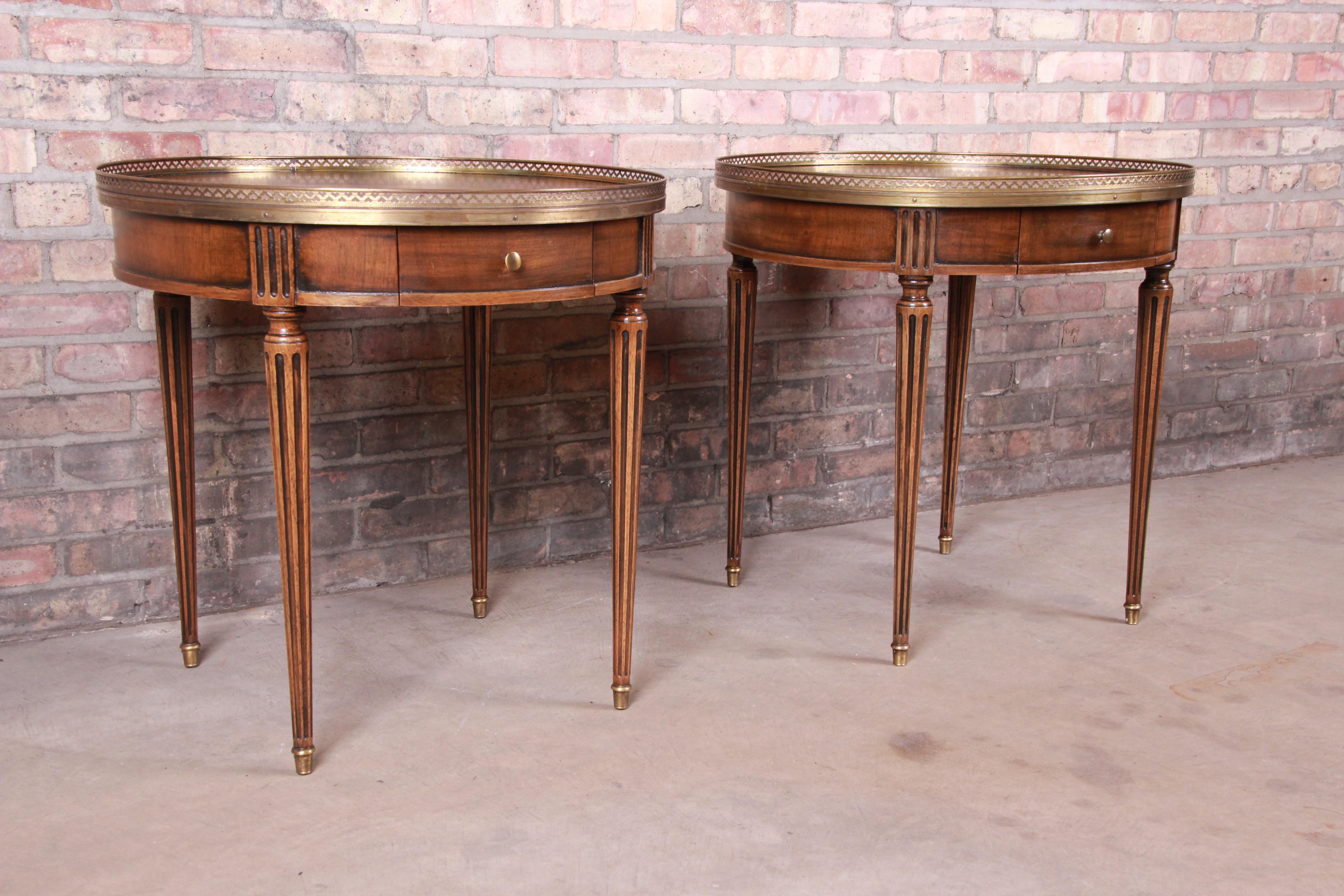 Brass Baker Furniture French Regency Louis XVI Walnut Tea Tables, Pair