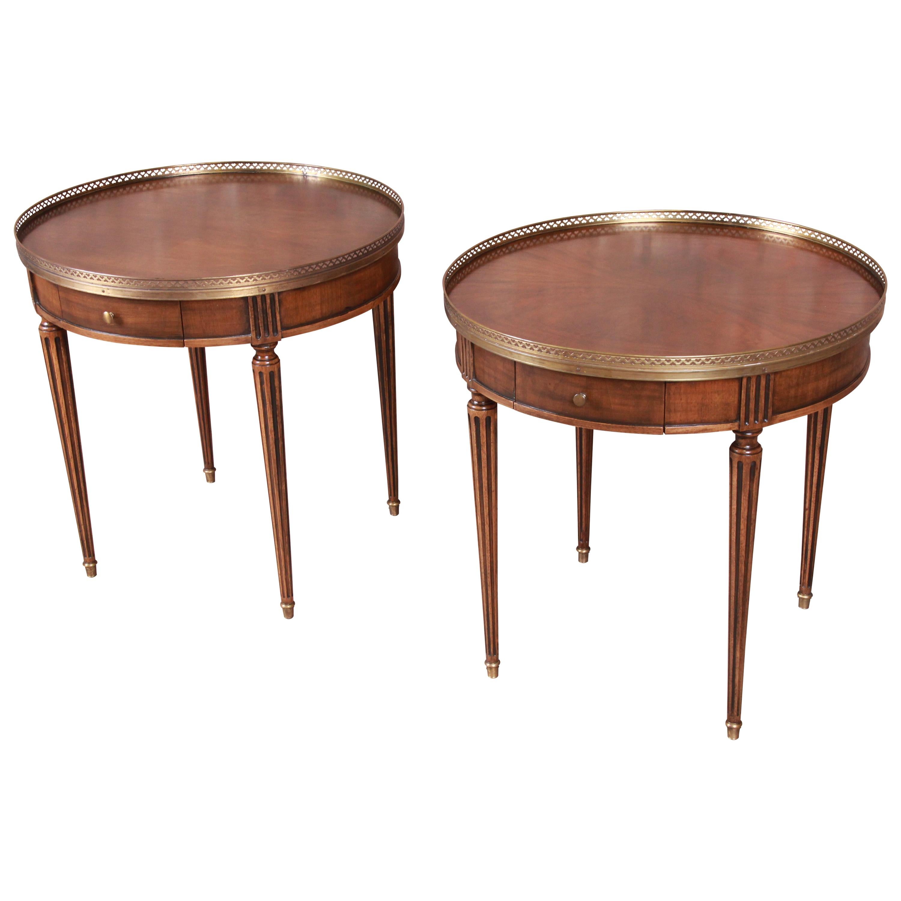 Baker Furniture French Regency Louis XVI Walnut Tea Tables, Pair