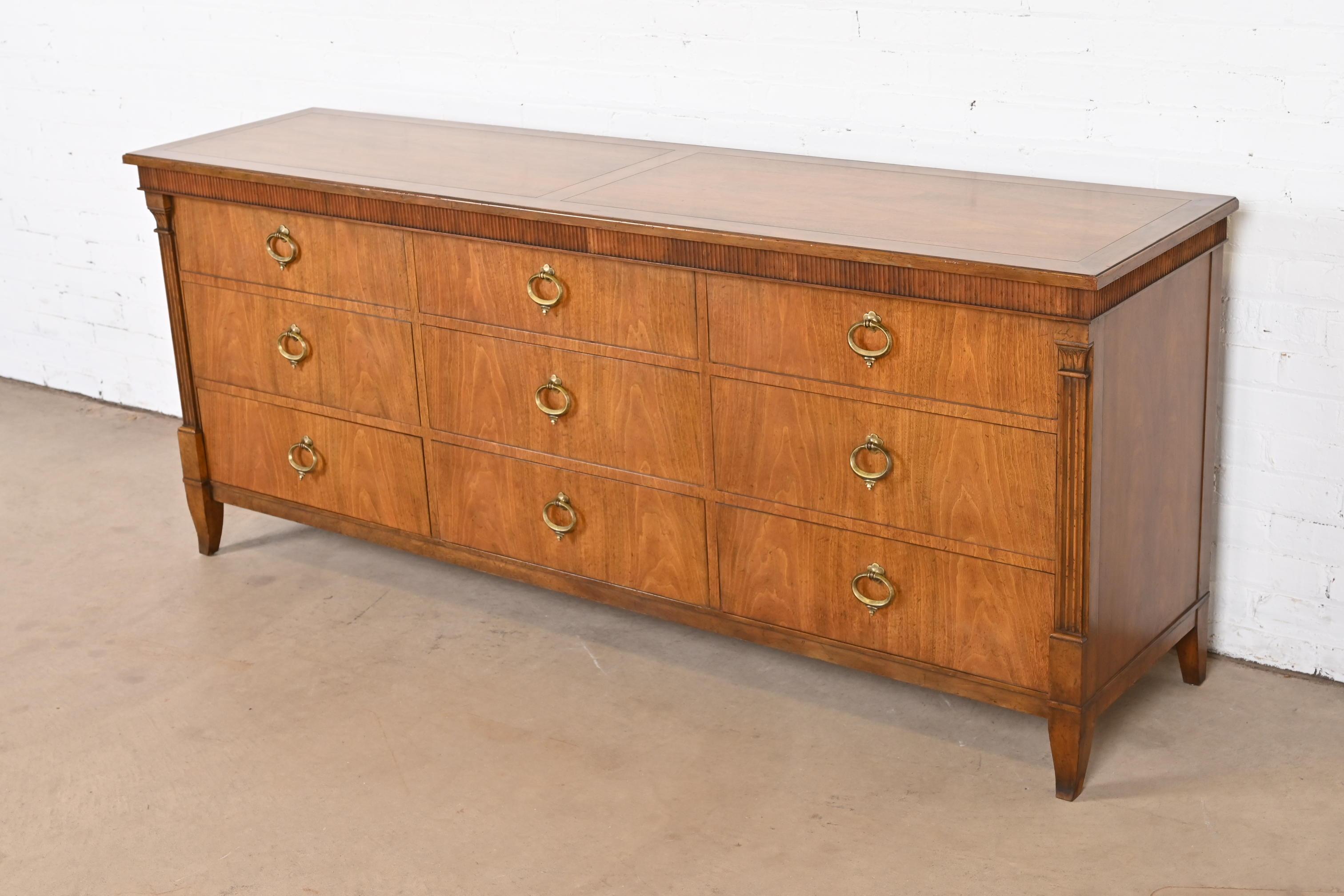Baker Furniture French Regency Louis XVI Walnut Triple Dresser or Credenza In Good Condition In South Bend, IN