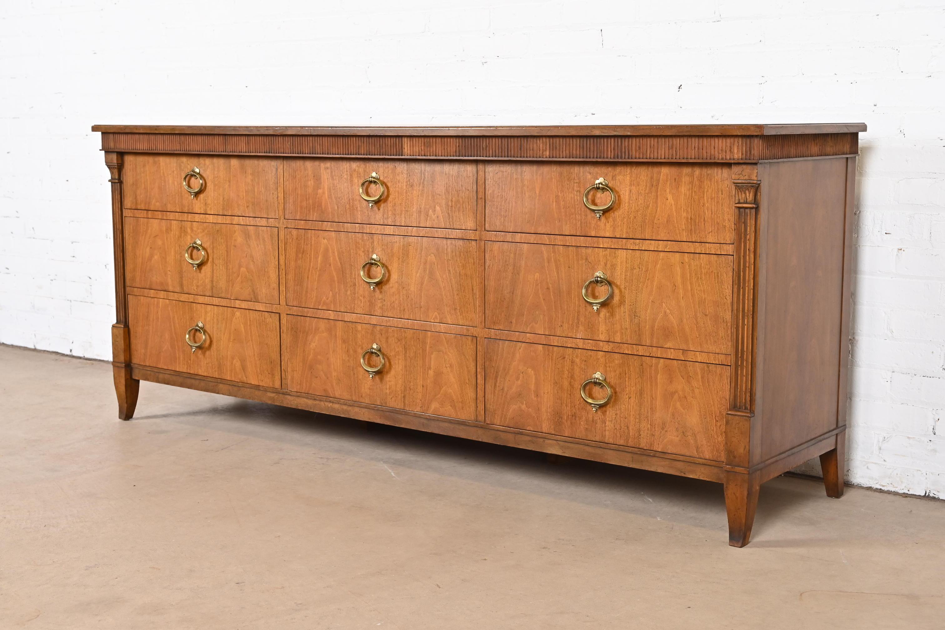 Mid-20th Century Baker Furniture French Regency Louis XVI Walnut Triple Dresser or Credenza