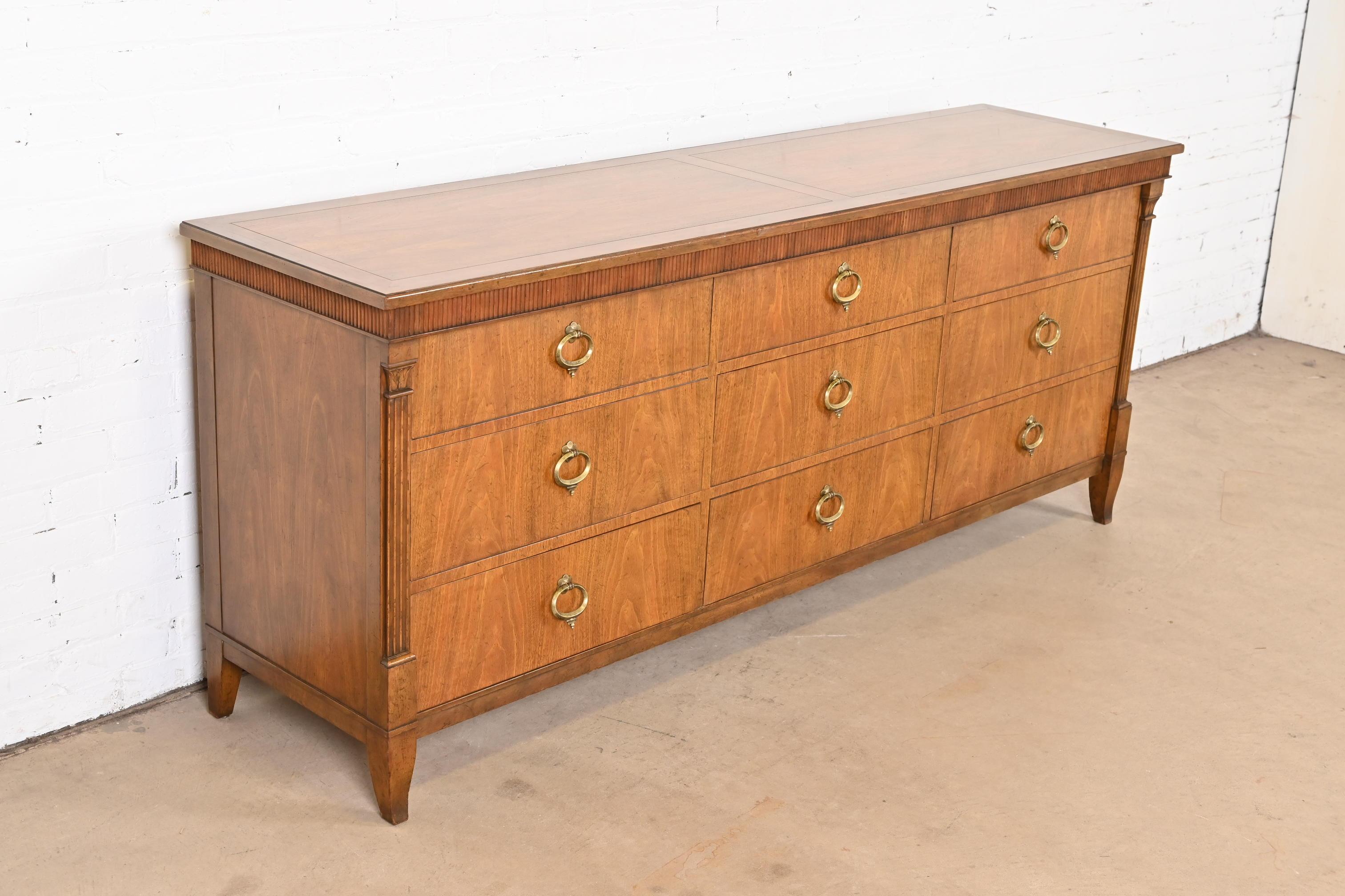 Baker Furniture French Regency Louis XVI Walnut Triple Dresser or Credenza 1
