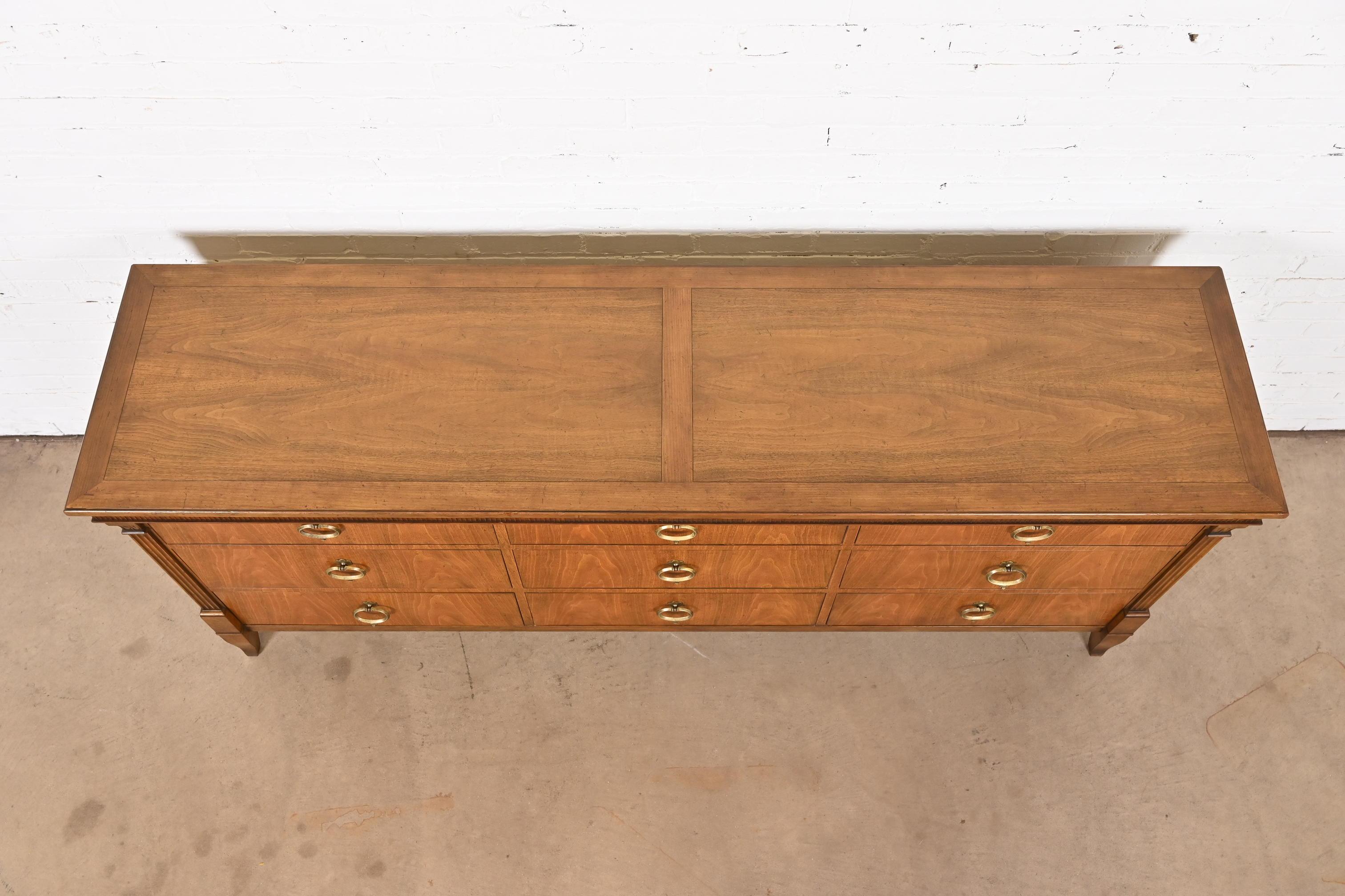 Baker Furniture French Regency Louis XVI Walnut Triple Dresser or Credenza 2