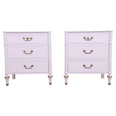 Baker Furniture French Regency Louis XVI White Lacquered Nightstands, Refinished