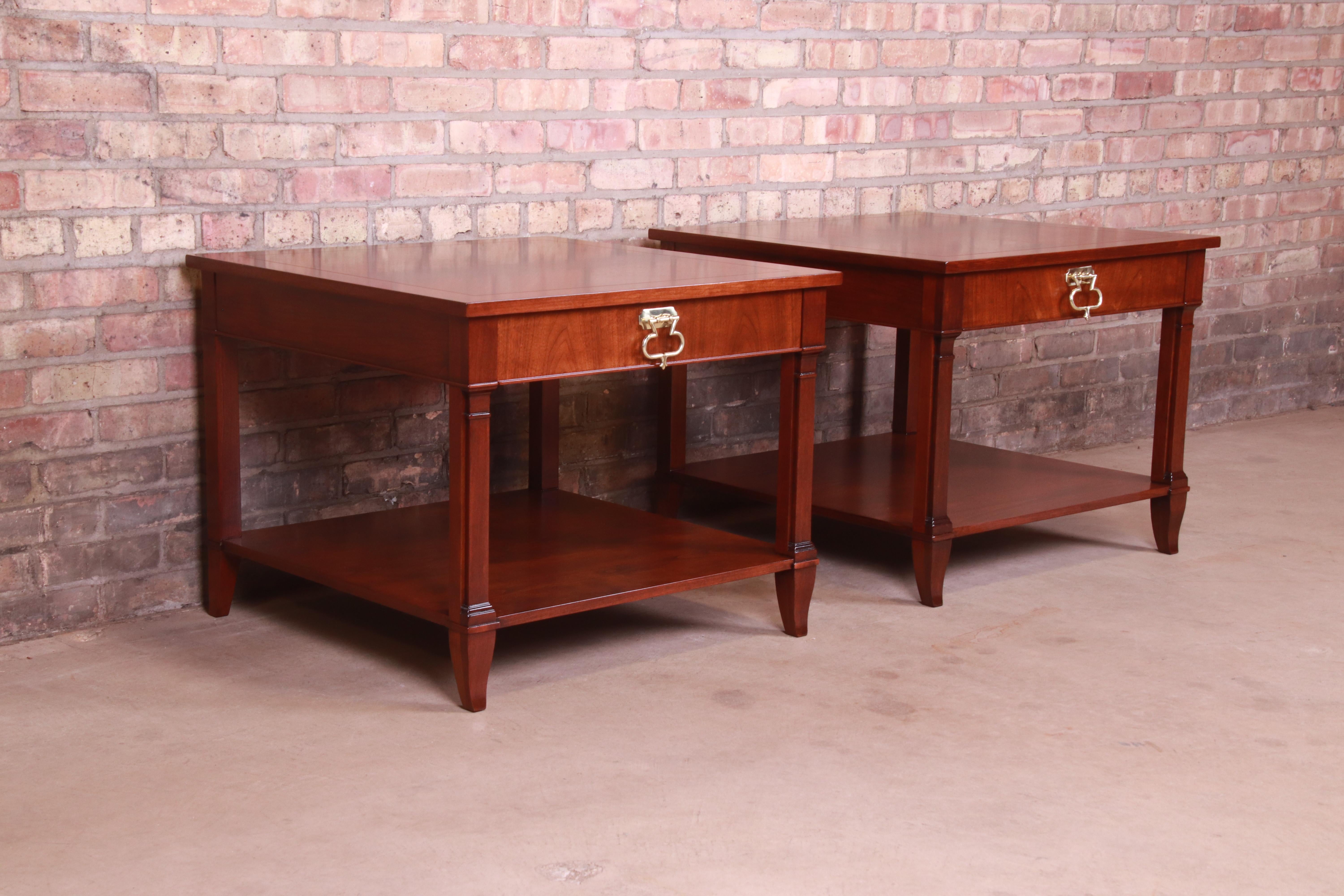 20th Century Baker Furniture French Regency Mahogany Bedside Tables, Newly Refinished For Sale
