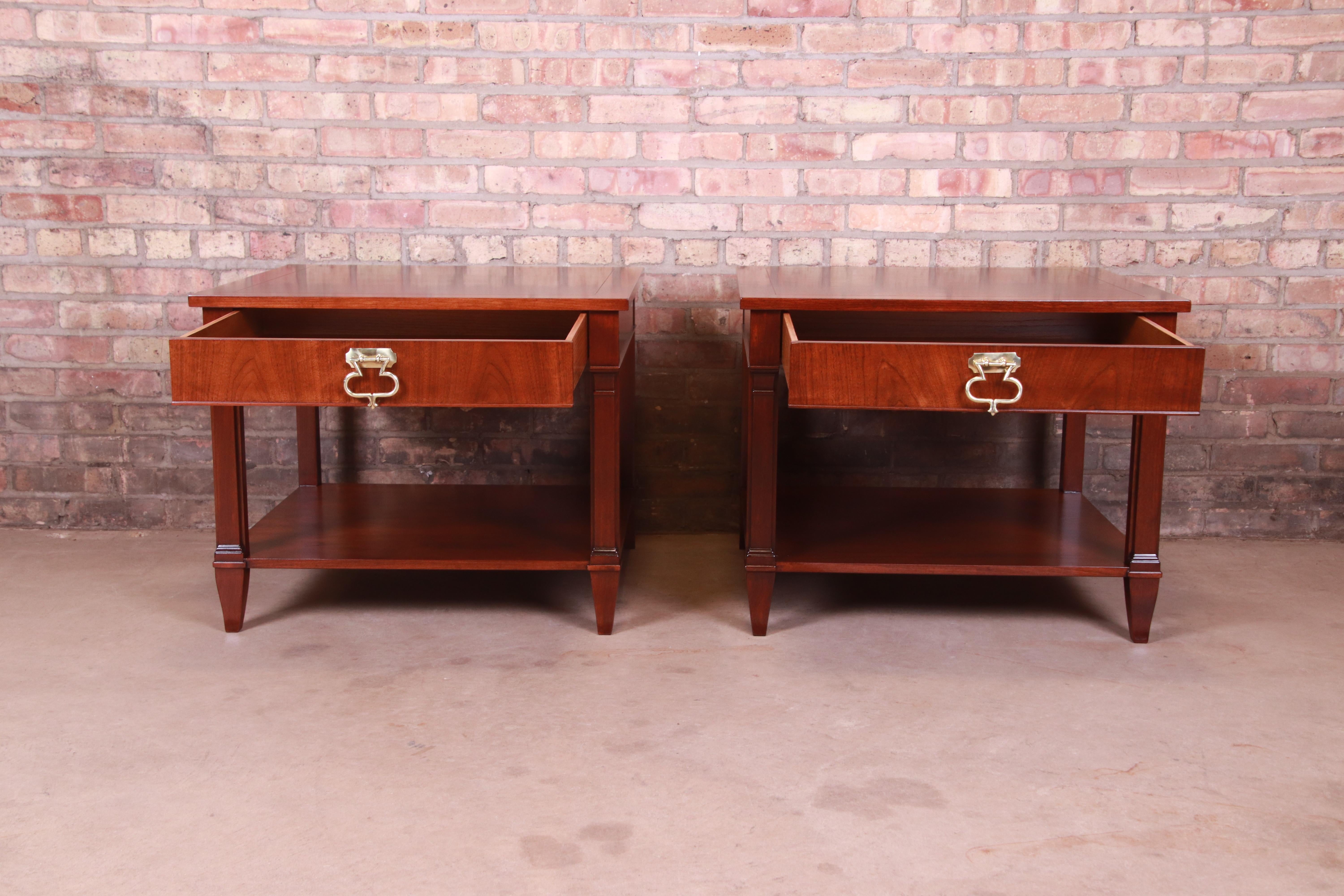Baker Furniture French Regency Mahogany Bedside Tables, Newly Refinished For Sale 1