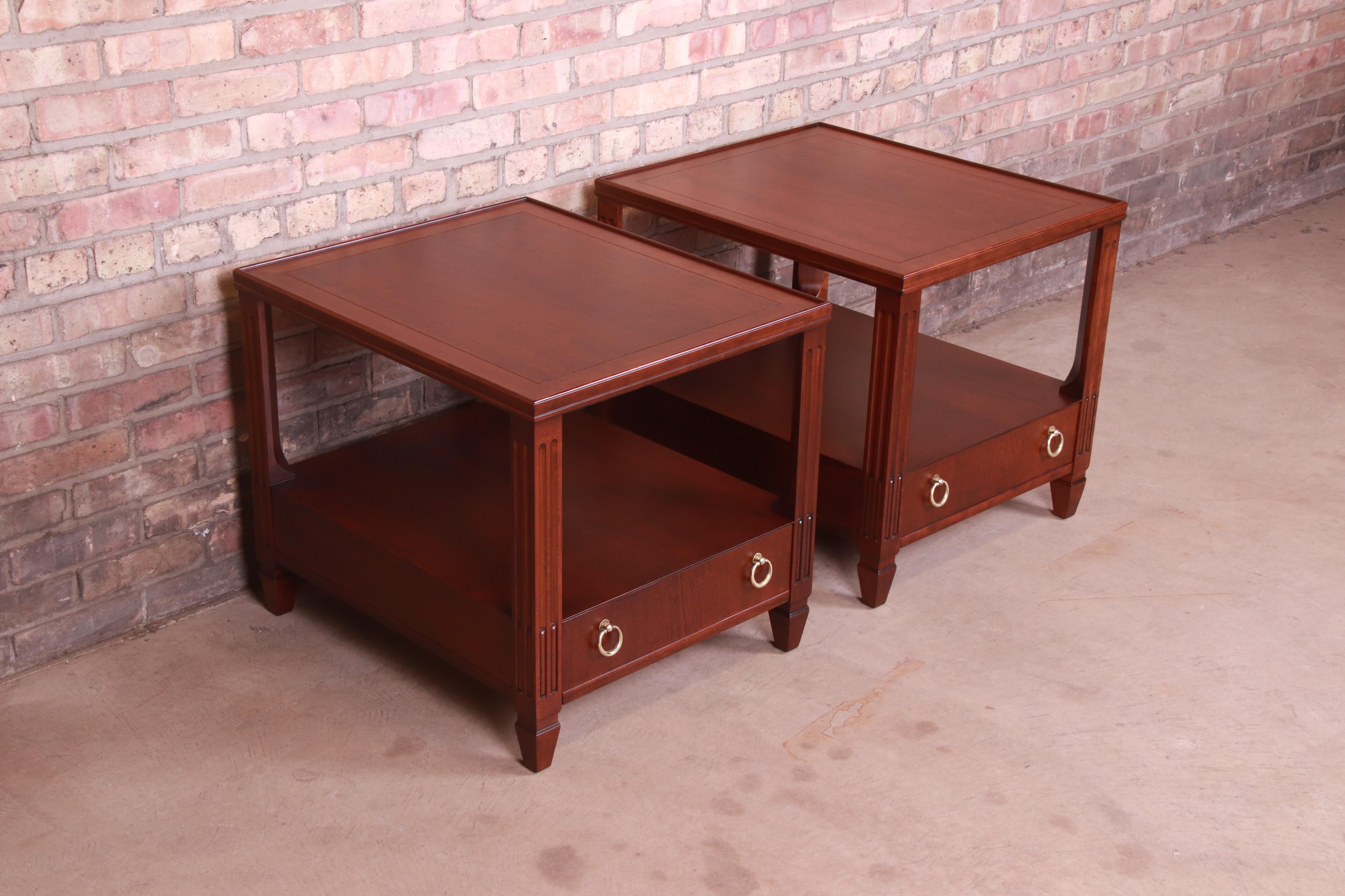 20th Century Baker Furniture French Regency Mahogany Nightstands or End Tables, Refinished For Sale