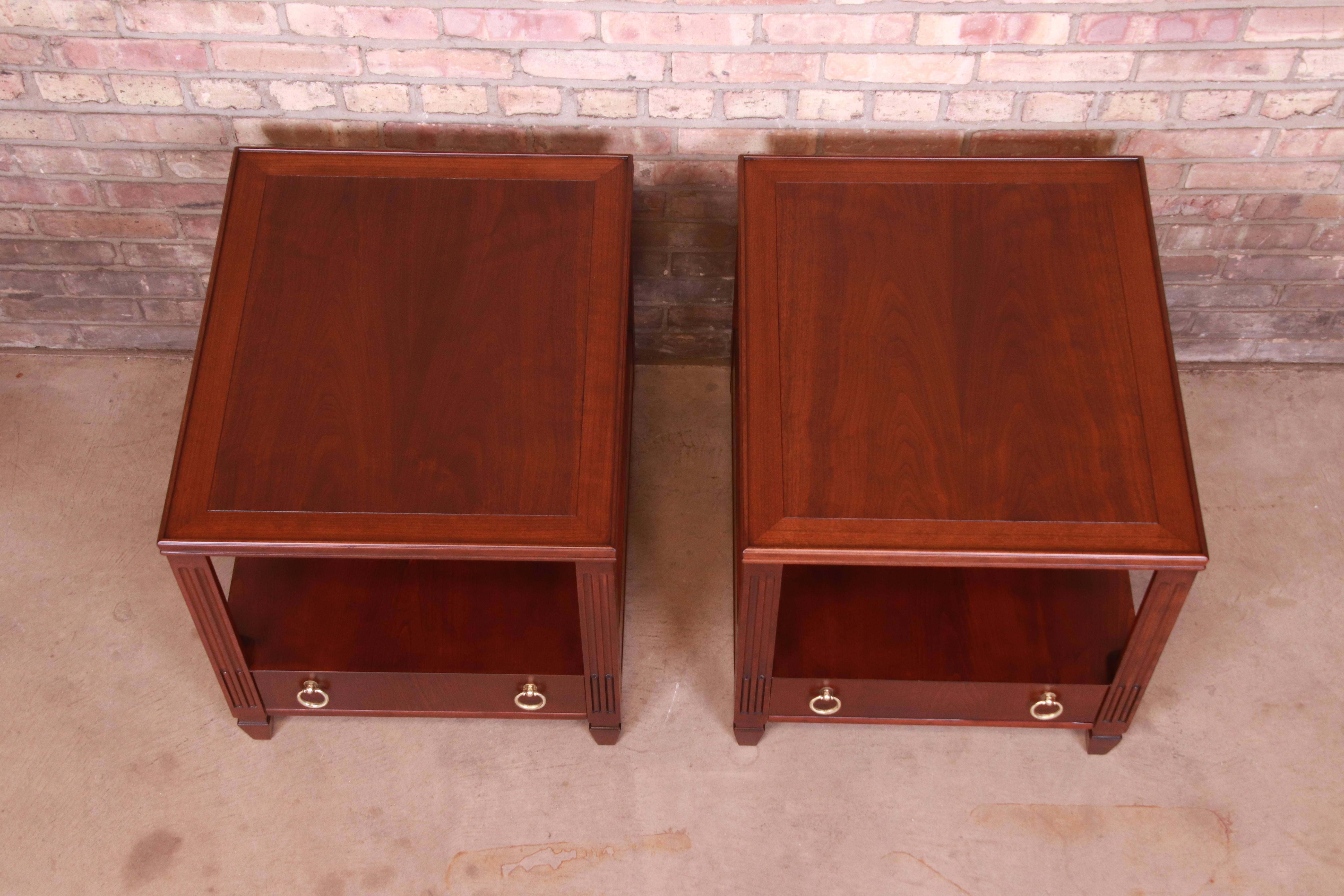 Baker Furniture French Regency Mahogany Nightstands or End Tables, Refinished For Sale 1