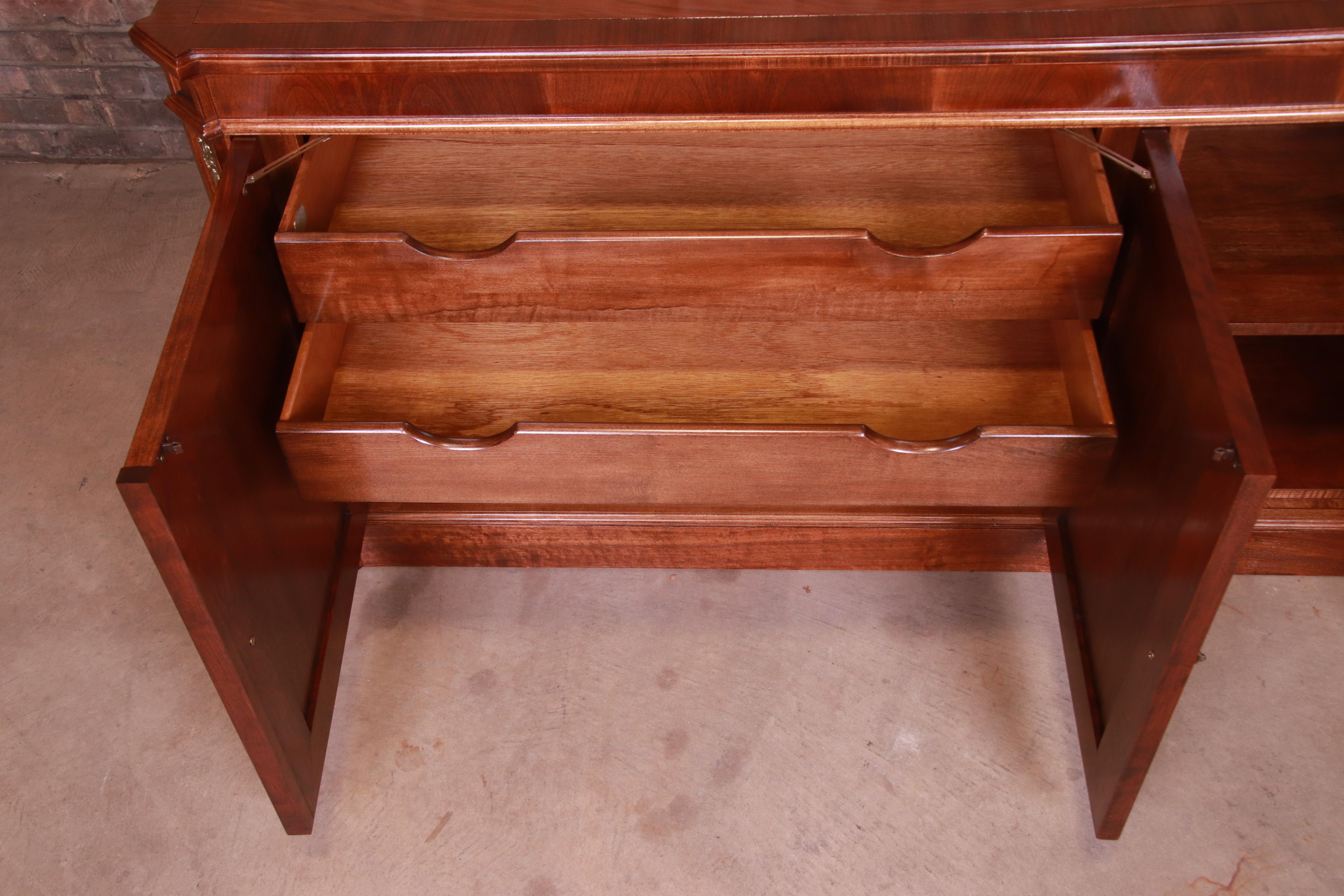 Baker Furniture French Regency Mahogany Sideboard or Bar Cabinet, Refinished 1
