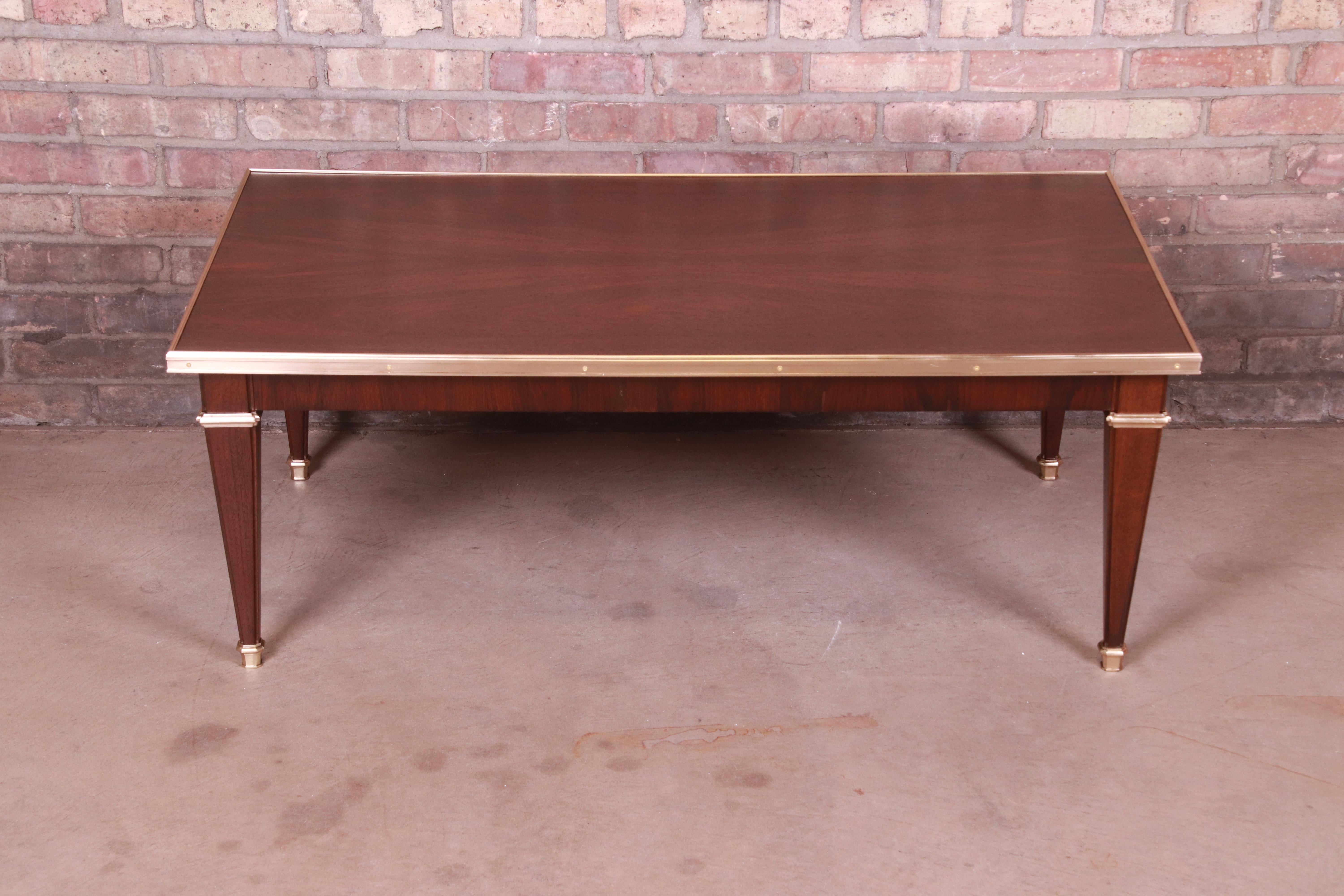 Directoire Baker Furniture French Regency Rosewood and Brass Coffee Table, Newly Refinished