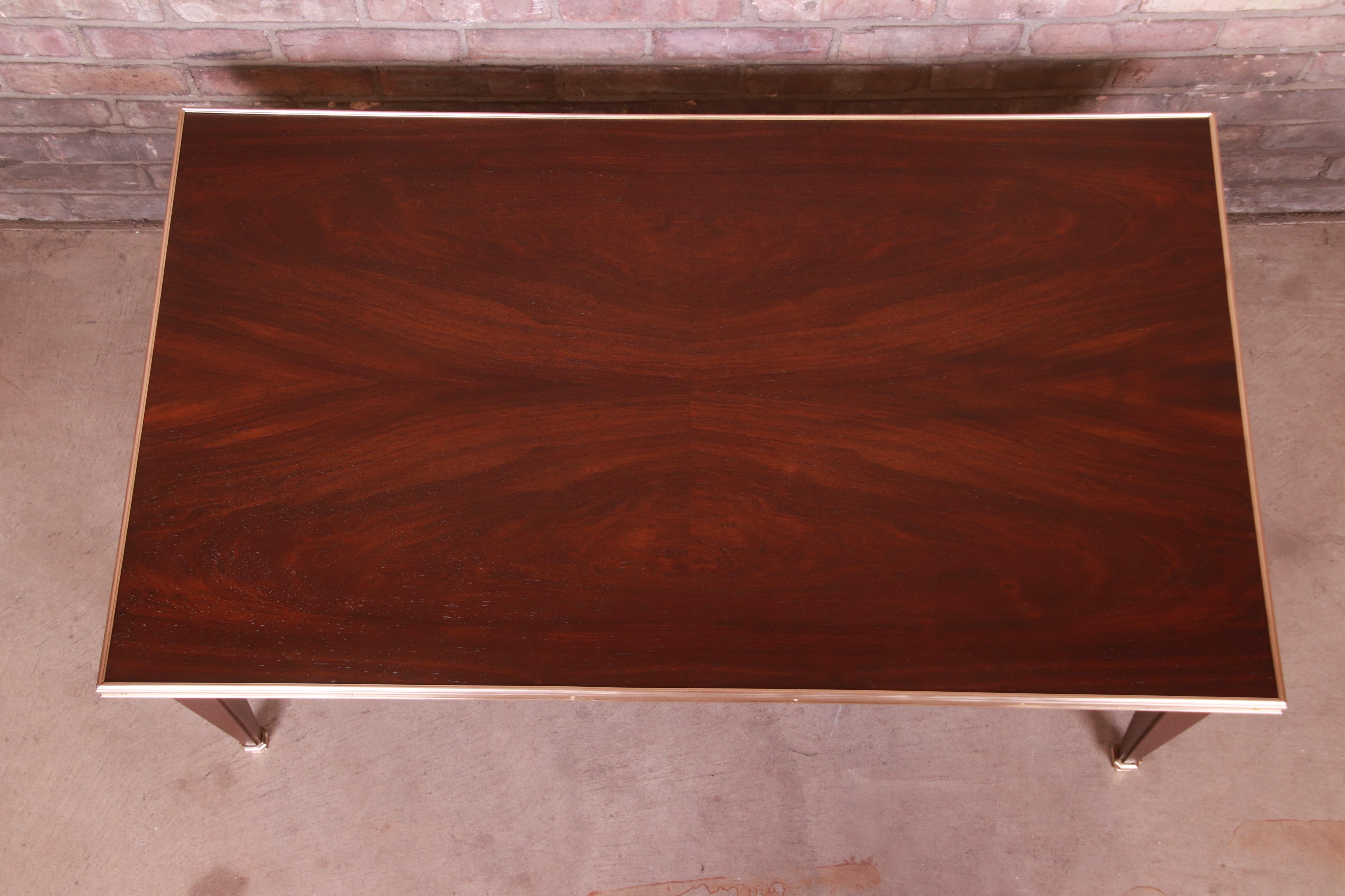 Baker Furniture French Regency Rosewood and Brass Coffee Table, Newly Refinished In Good Condition In South Bend, IN