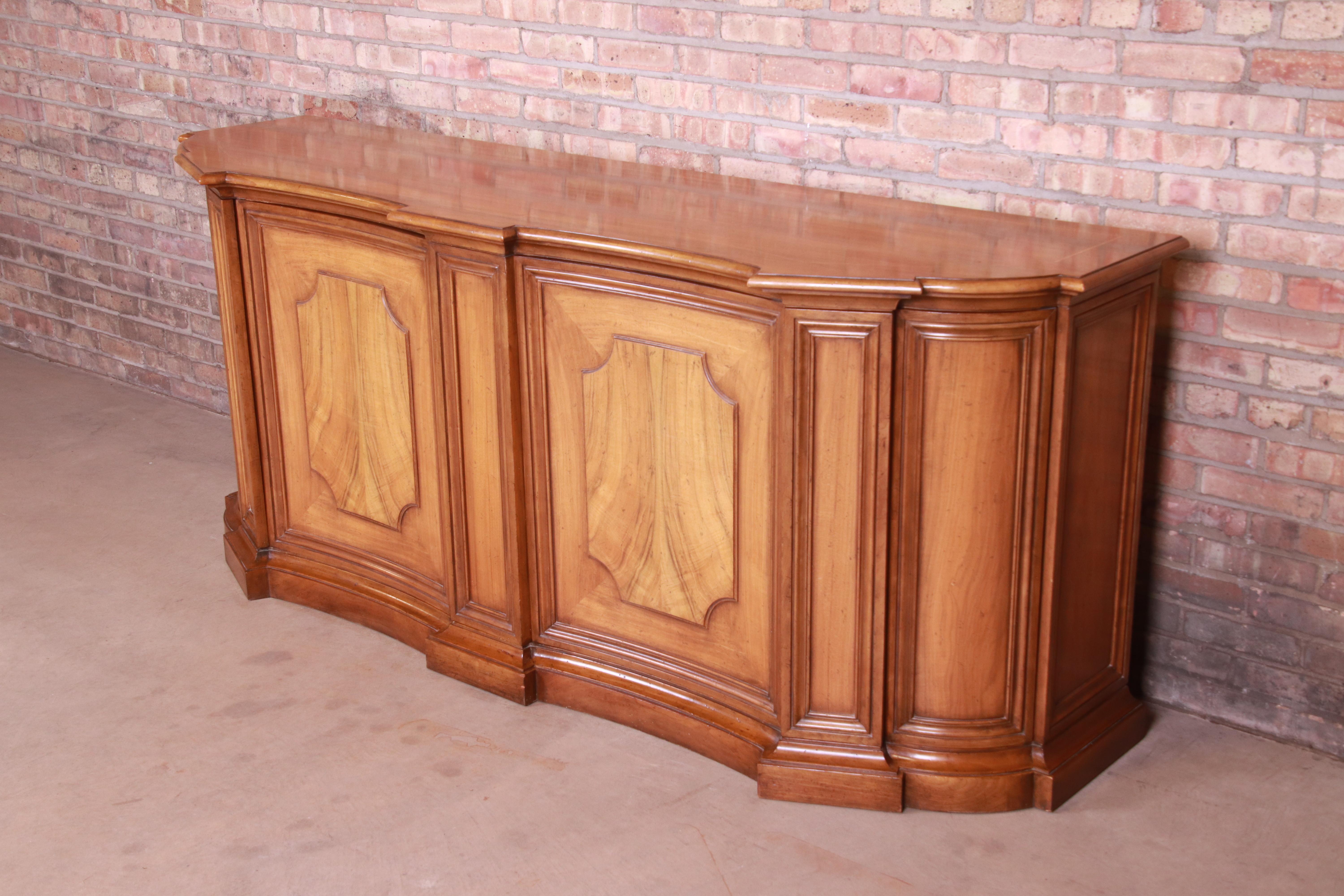 Baker Furniture French Regency Walnut and Burl Wood Sideboard or Bar Cabinet In Good Condition In South Bend, IN