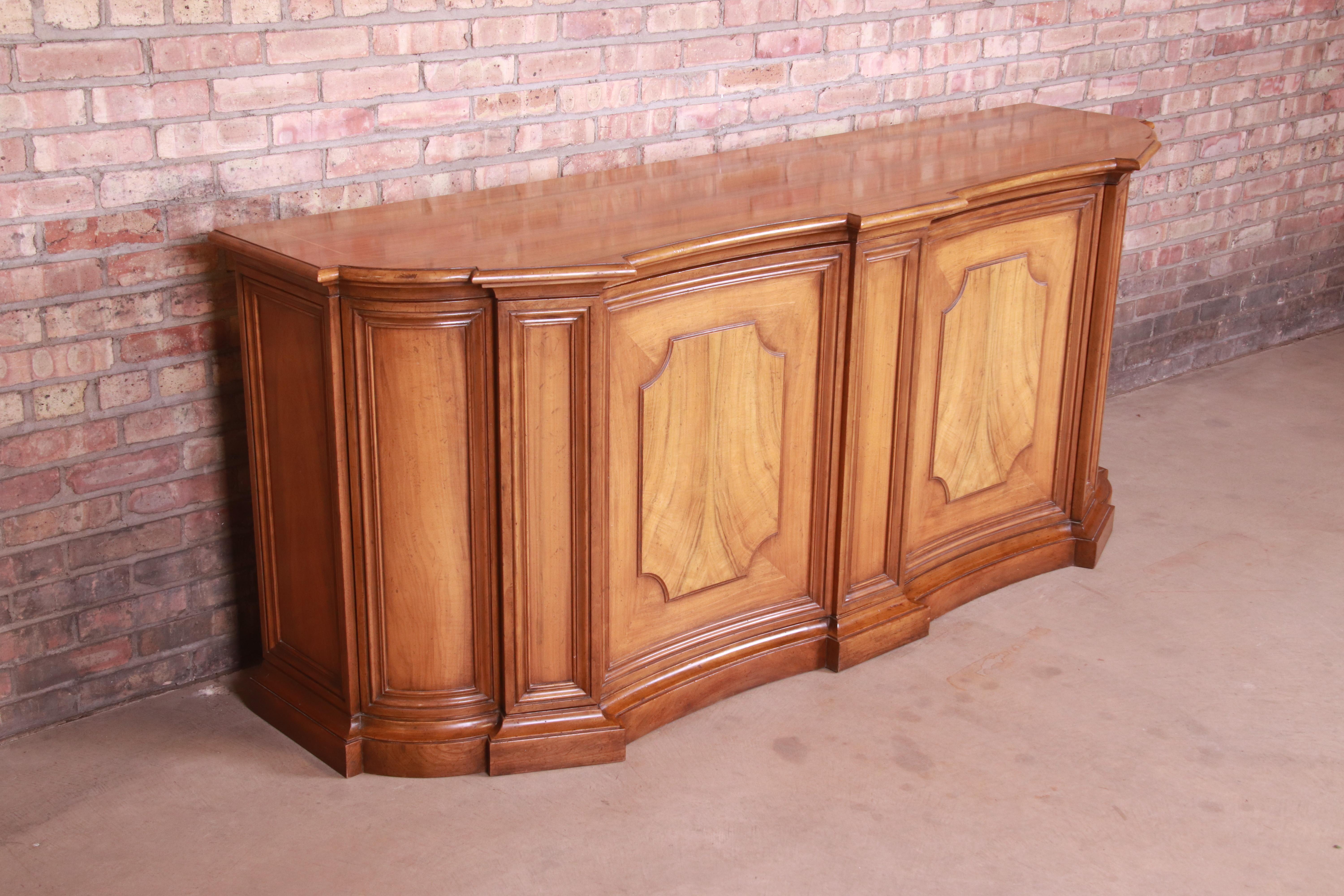 Baker Furniture French Regency Walnut and Burl Wood Sideboard or Bar Cabinet 1