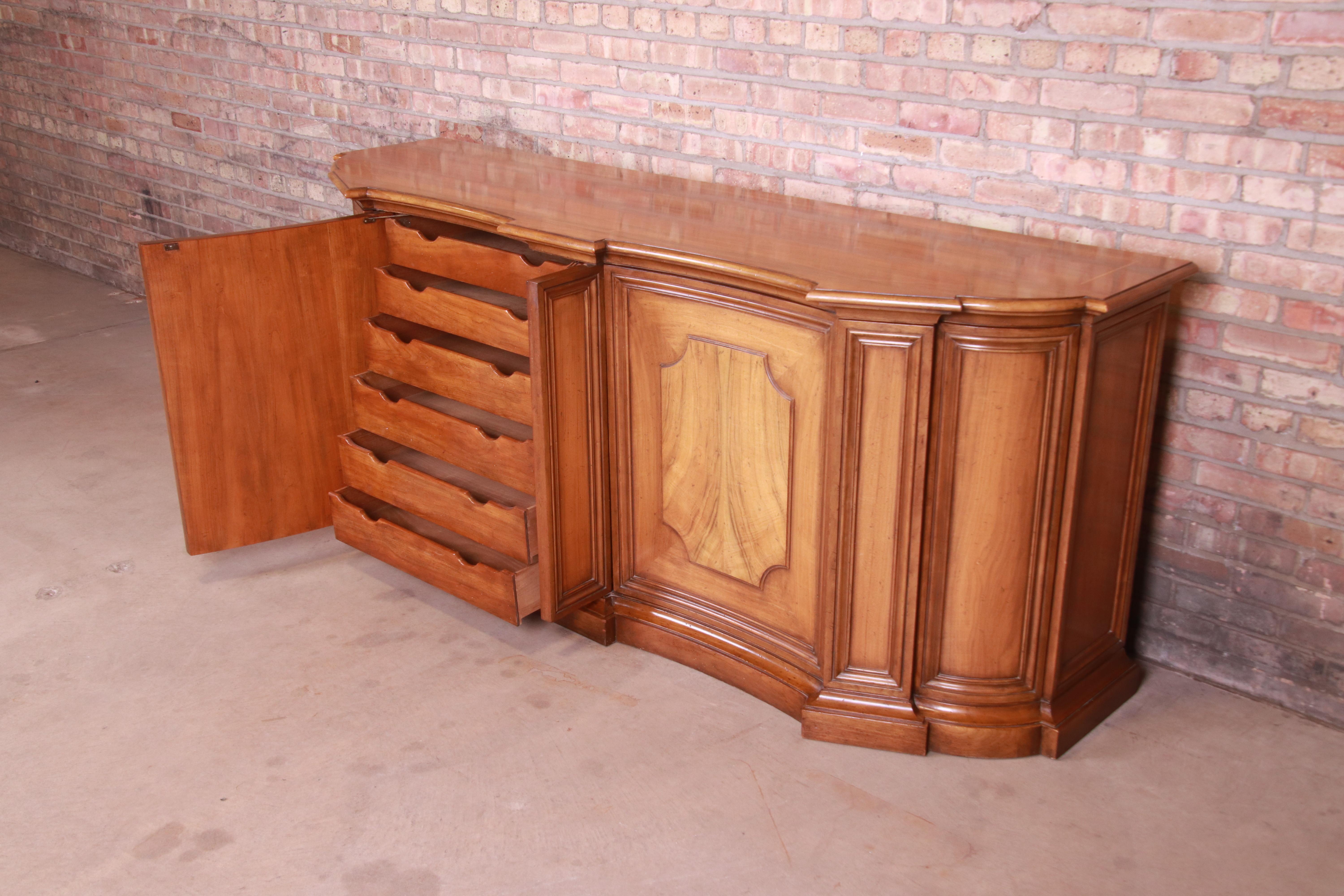 Baker Furniture French Regency Walnut and Burl Wood Sideboard or Bar Cabinet 4