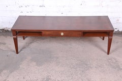 Baker Furniture French Regency Walnut Coffee Table with Parquet Top, Refinished