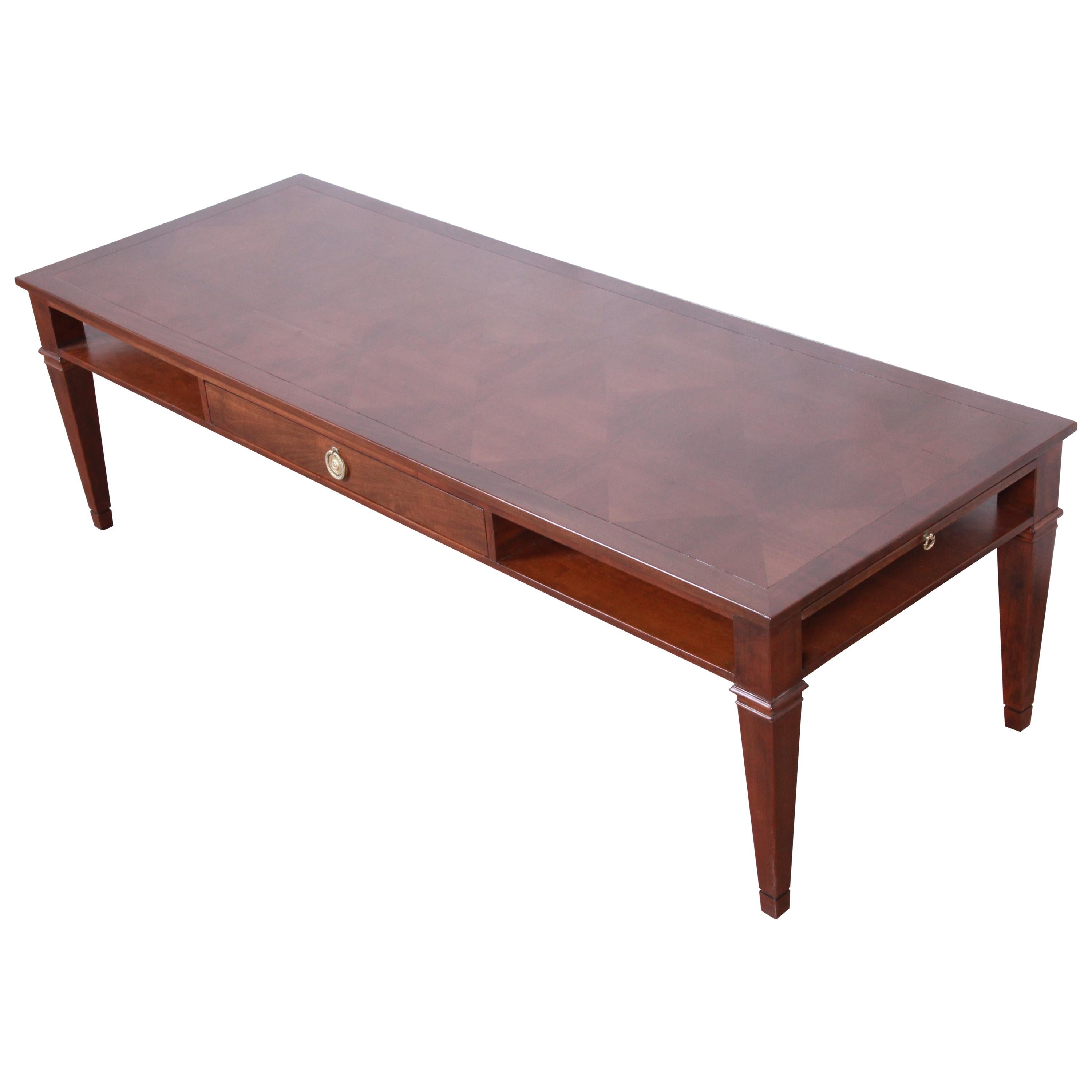 Baker Furniture French Regency Walnut Coffee Table with Parquet Top, Refinished