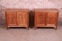 Baker Furniture French Regency Walnut Commodes or Large Bedside Chests, Pair