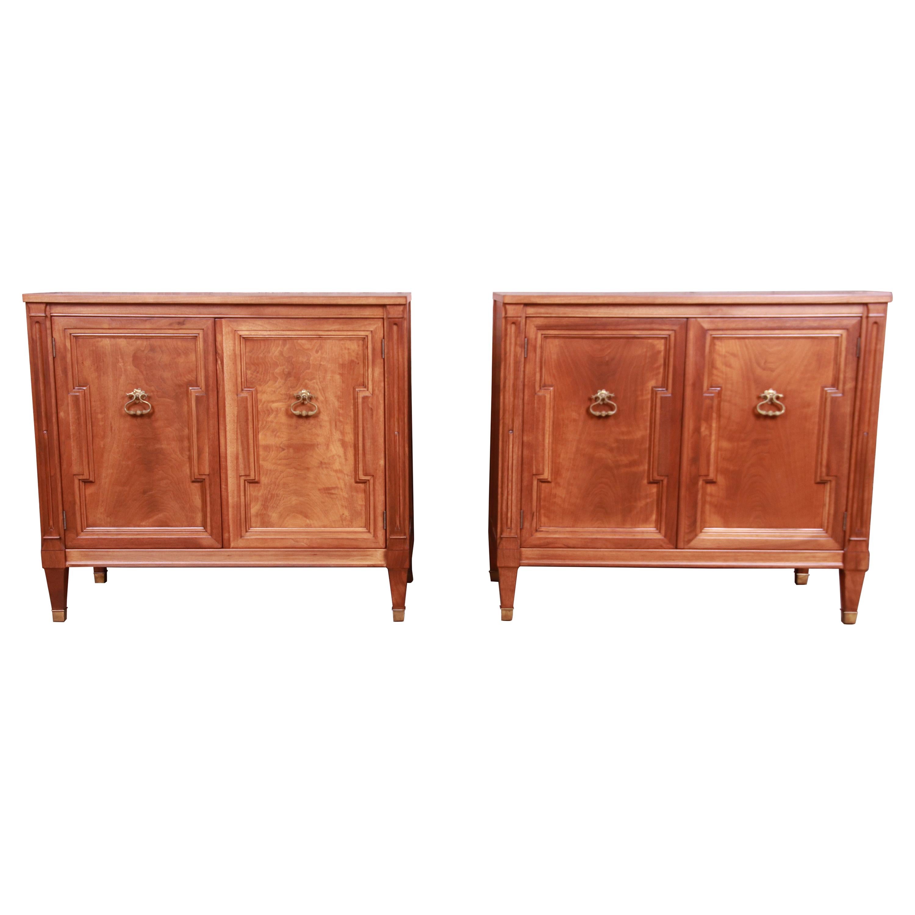 Baker Furniture French Regency Walnut Commodes or Large Bedside Chests, Pair