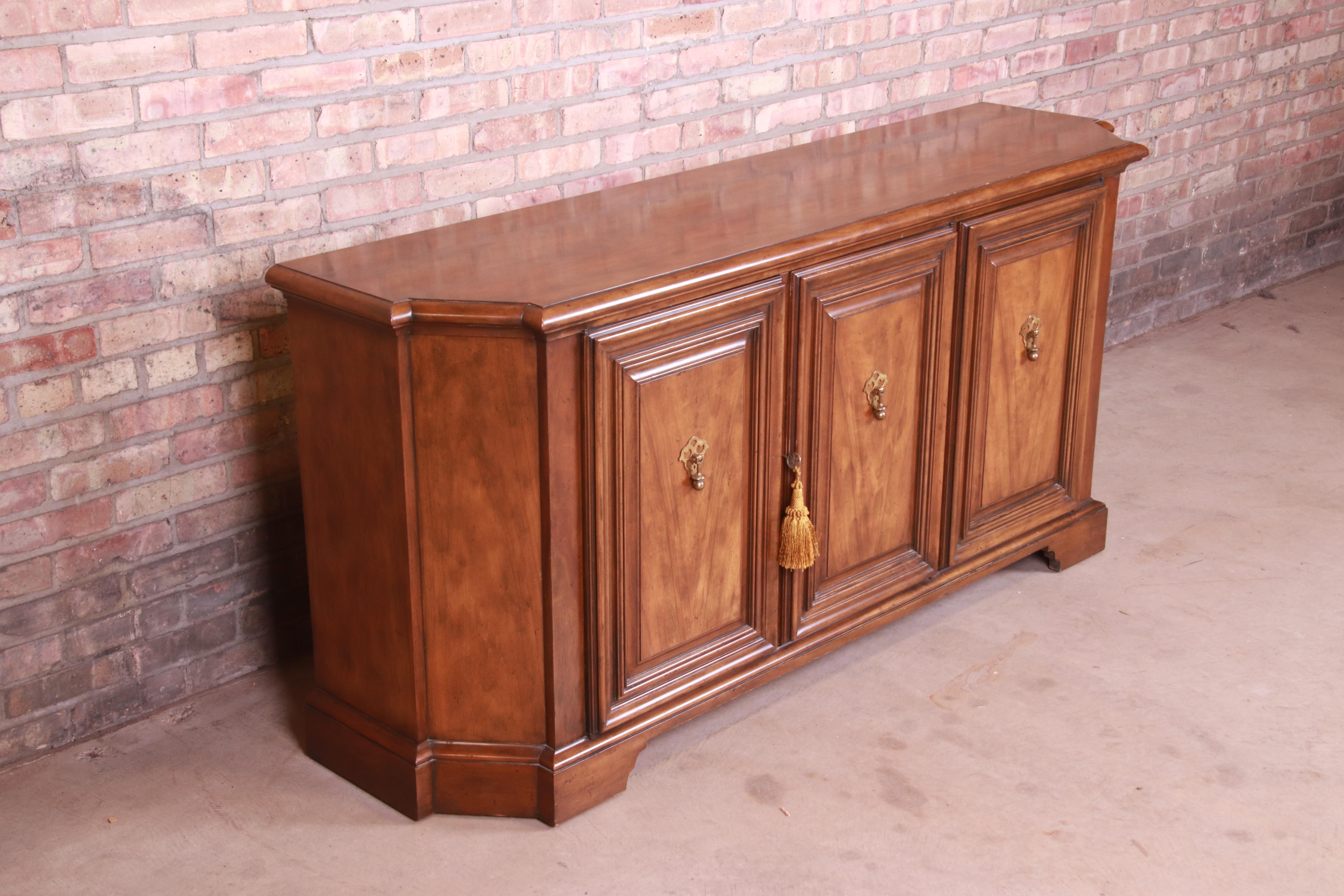 Brass Baker Furniture French Regency Walnut Sideboard or Bar Cabinet