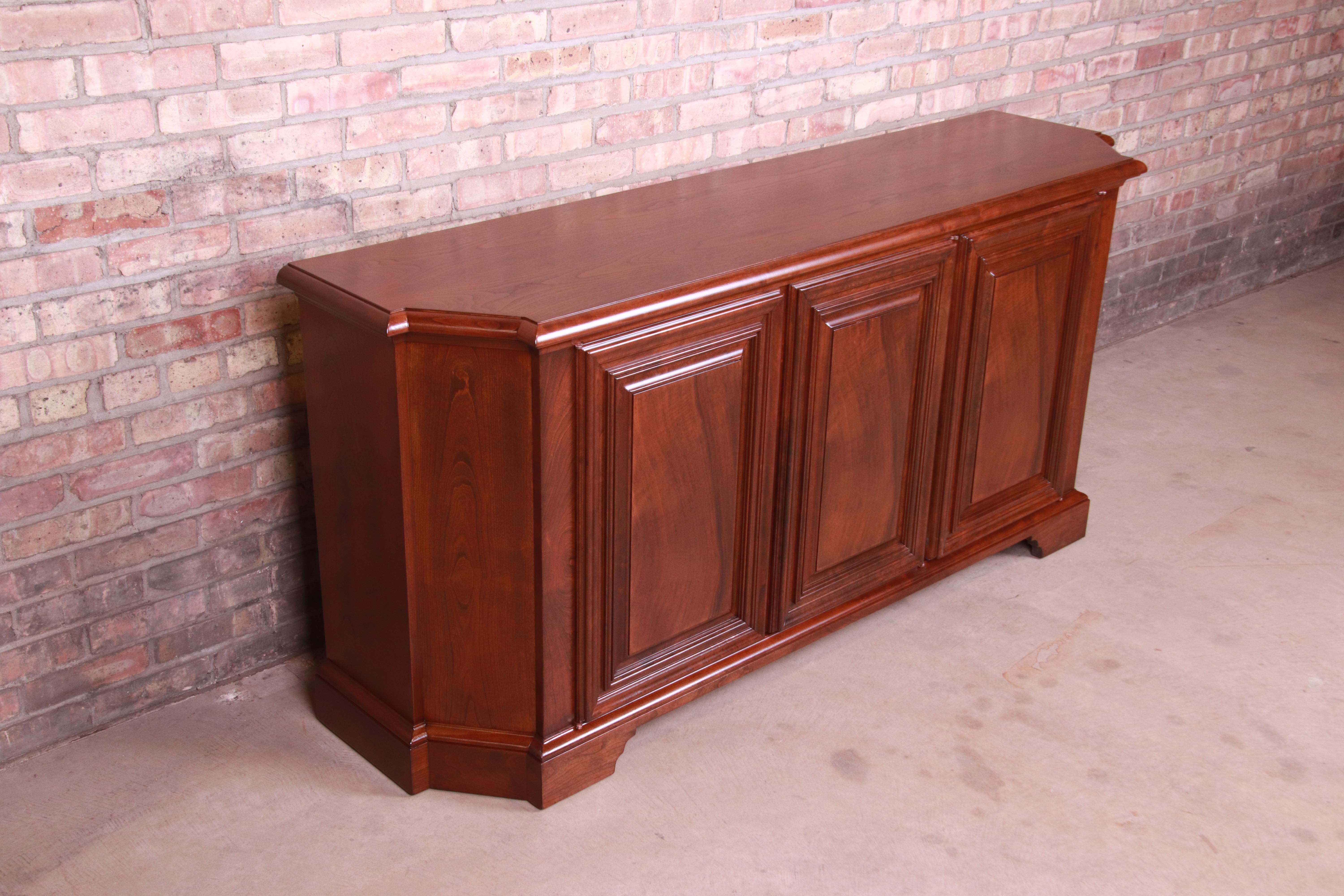 Baker Furniture French Regency Walnut Sideboard or Bar Cabinet, Newly Refinished In Good Condition In South Bend, IN