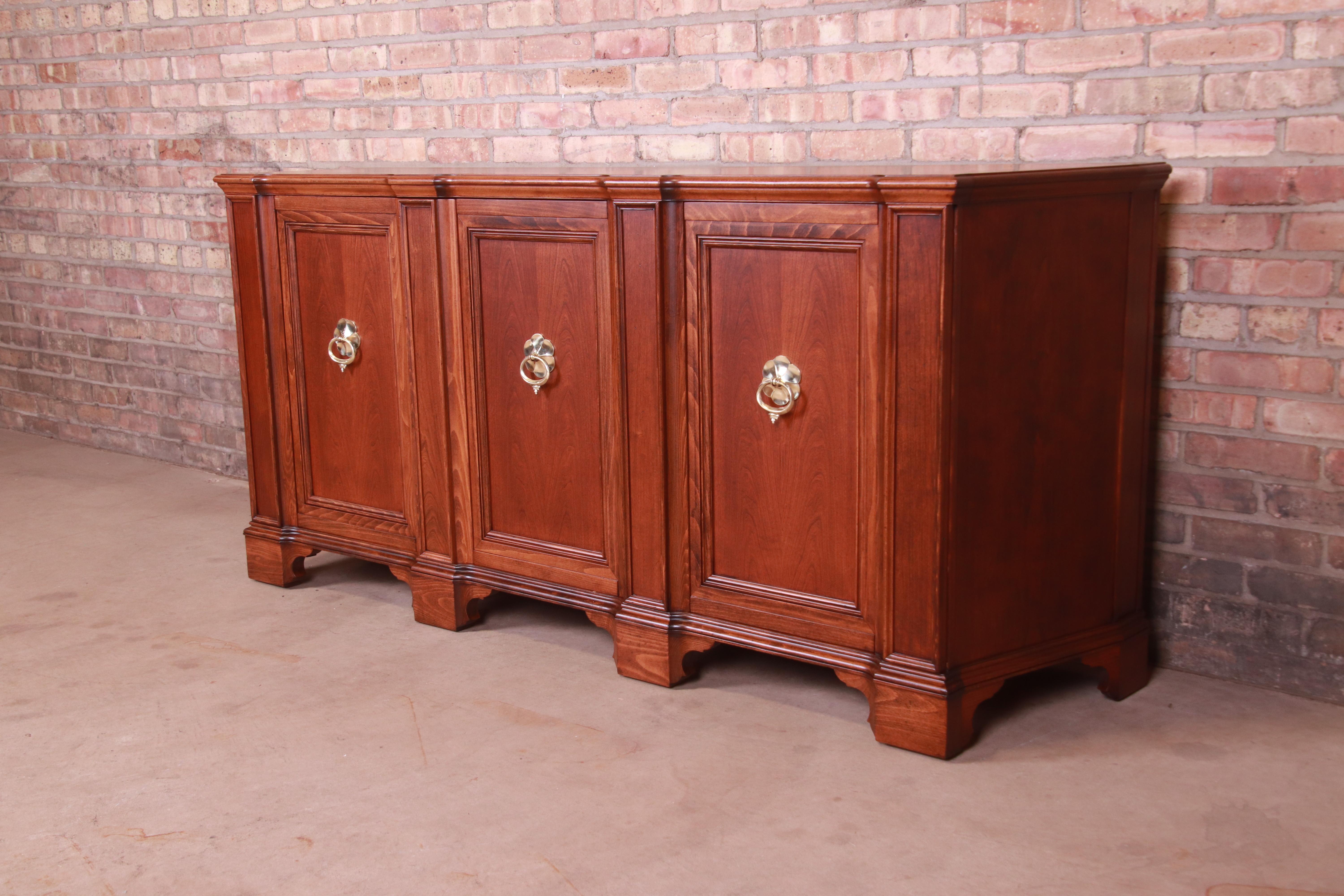 American Baker Furniture French Regency Walnut Sideboard or Bar Cabinet, Newly Refinished