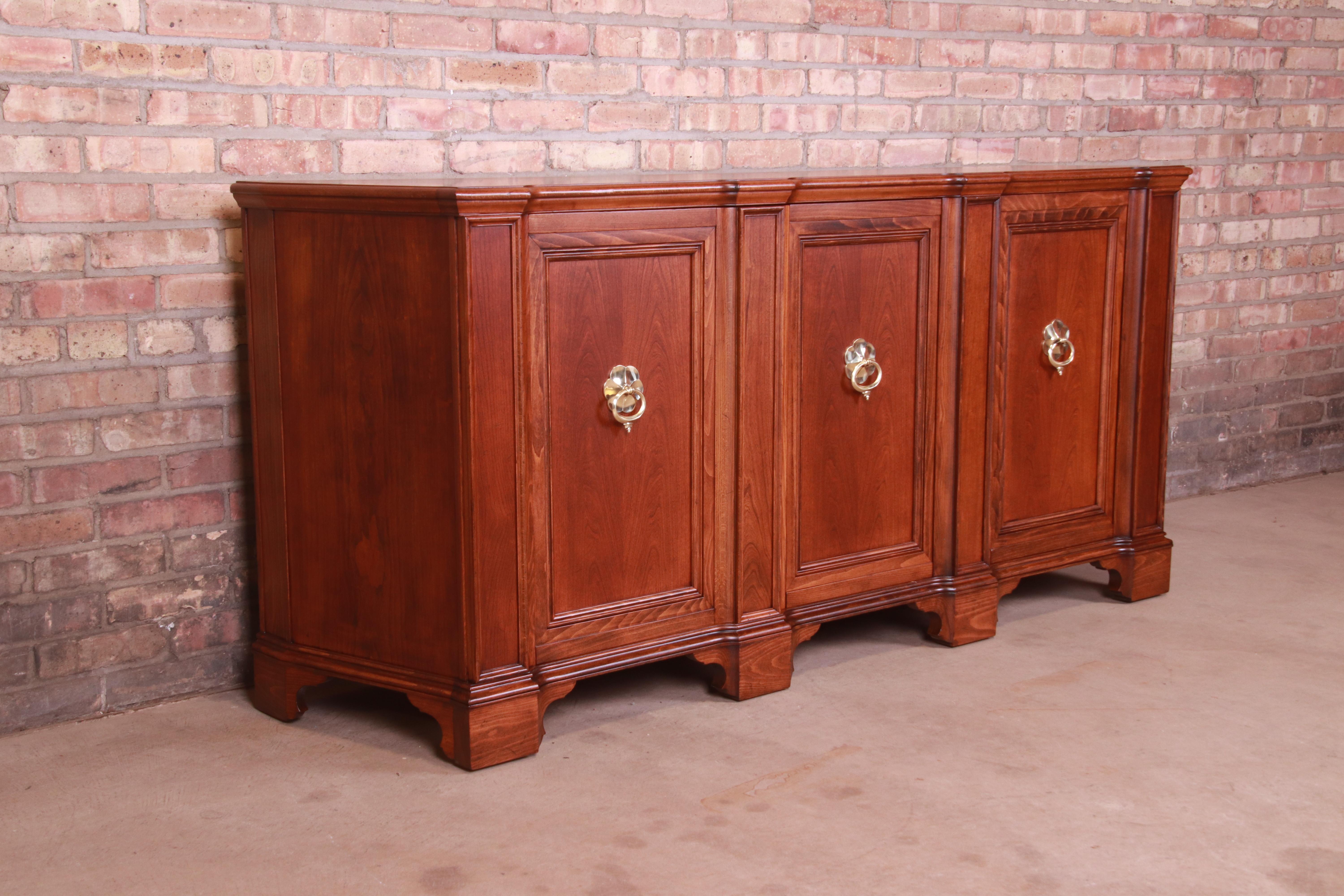 20th Century Baker Furniture French Regency Walnut Sideboard or Bar Cabinet, Newly Refinished
