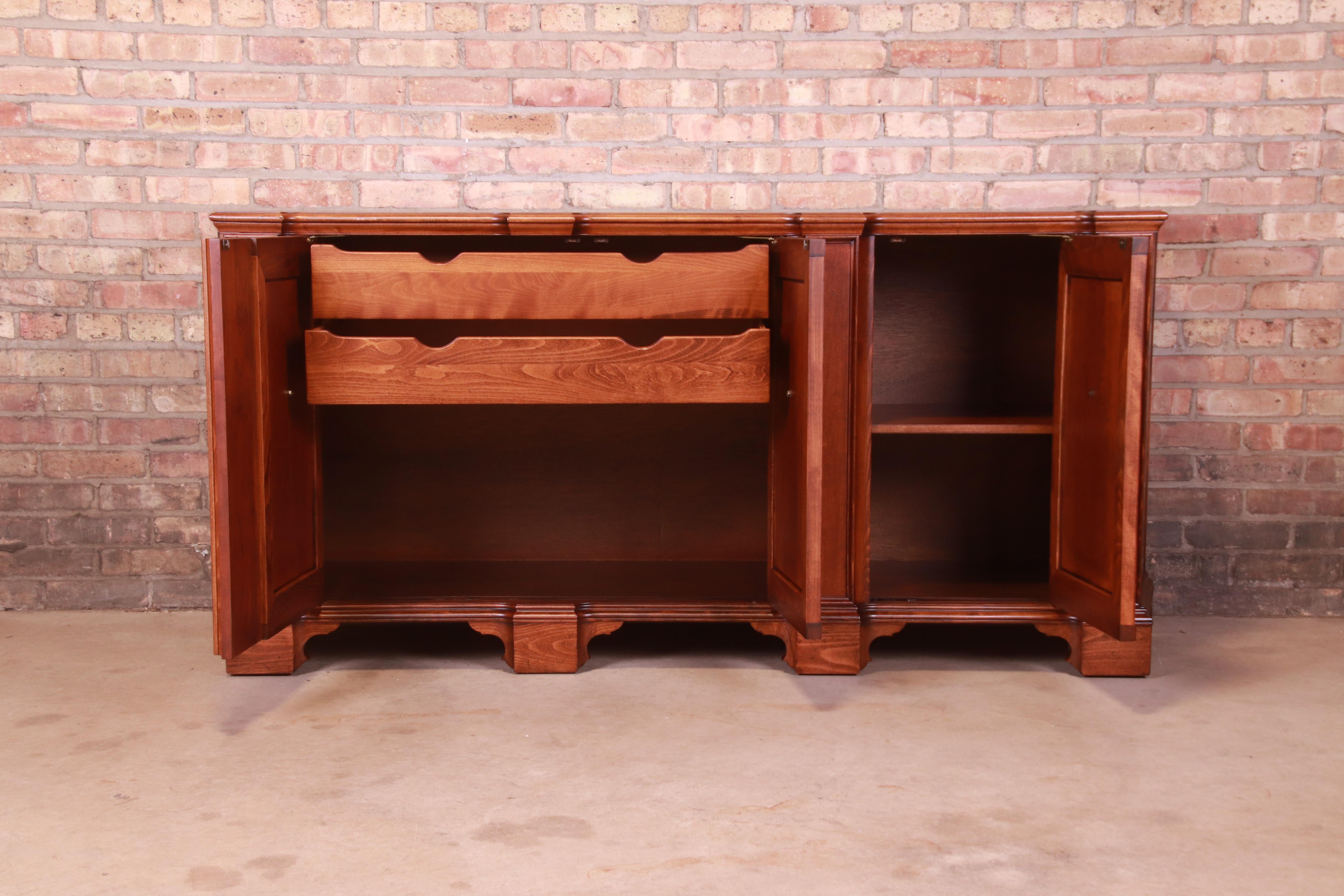 Brass Baker Furniture French Regency Walnut Sideboard or Bar Cabinet, Newly Refinished