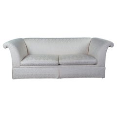 Baker Furniture French Tuxedo Roll Arm Down Filled Sofa Couch Love Seat Brocade