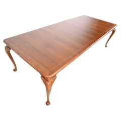 Used Baker Furniture French Walnut Extension Dining Table with Burled Apron