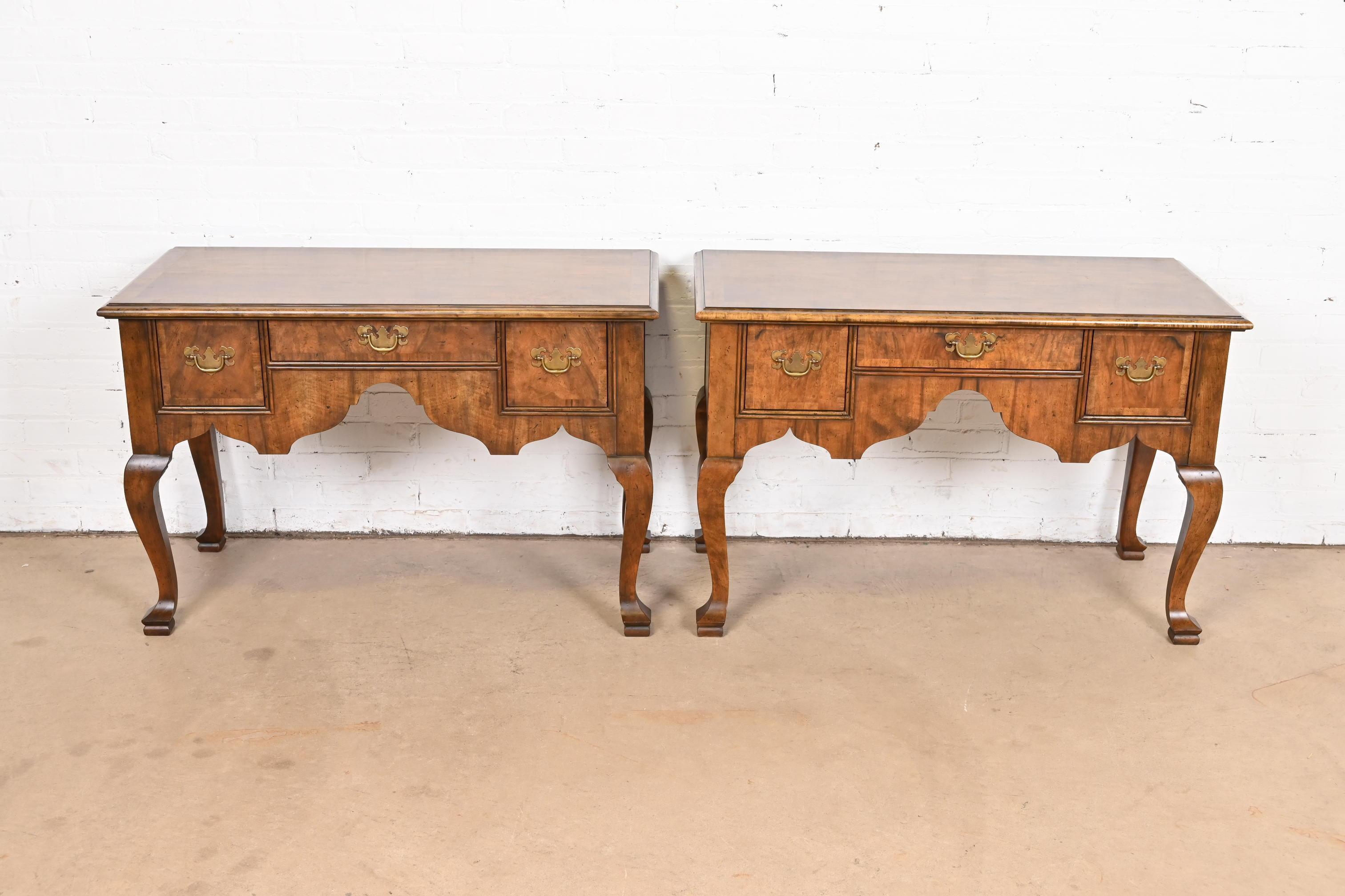 Chippendale Baker Furniture Georgian Banded Burled Walnut Buffet Servers or Dressing Tables