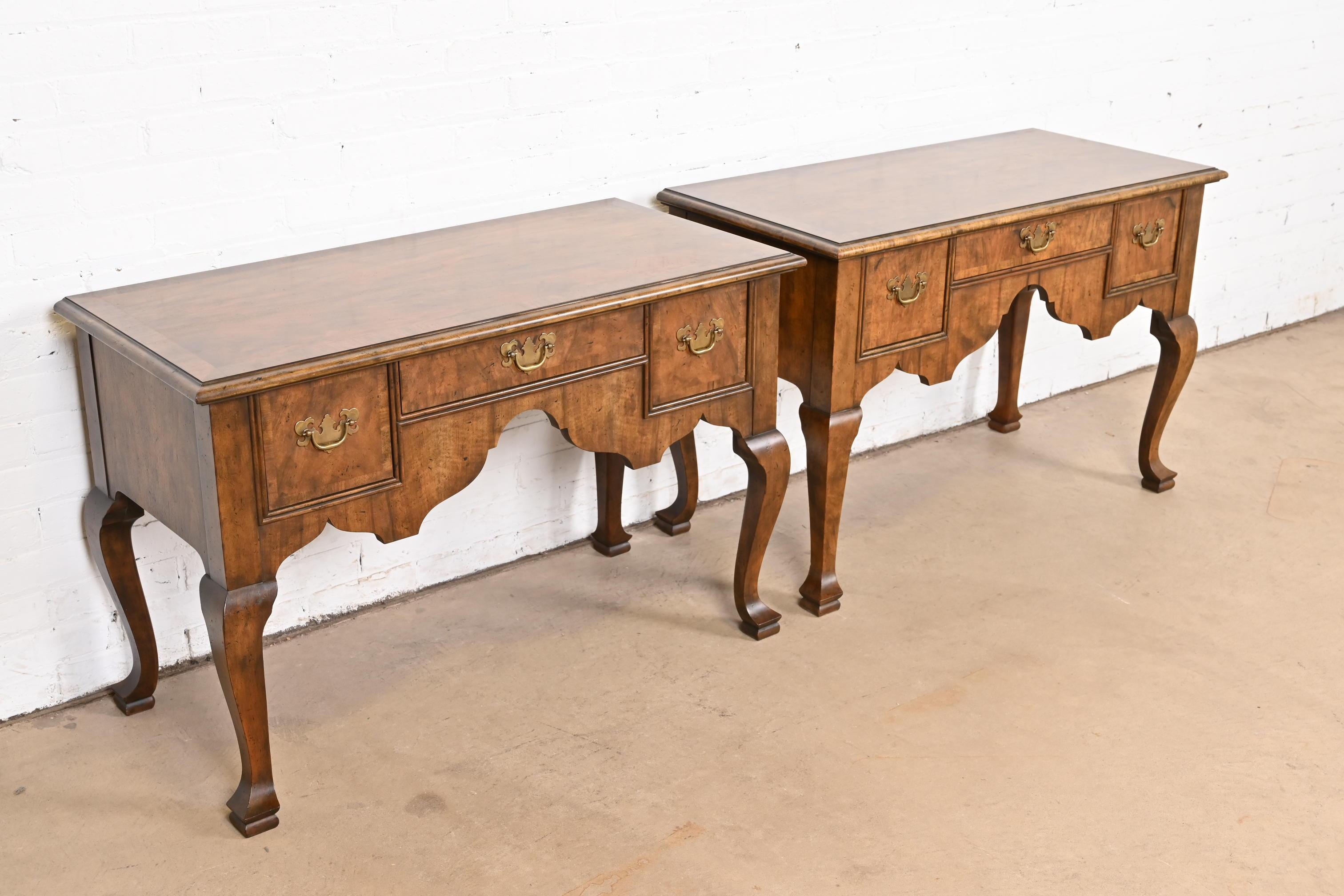 Baker Furniture Georgian Banded Burled Walnut Buffet Servers or Dressing Tables In Good Condition In South Bend, IN