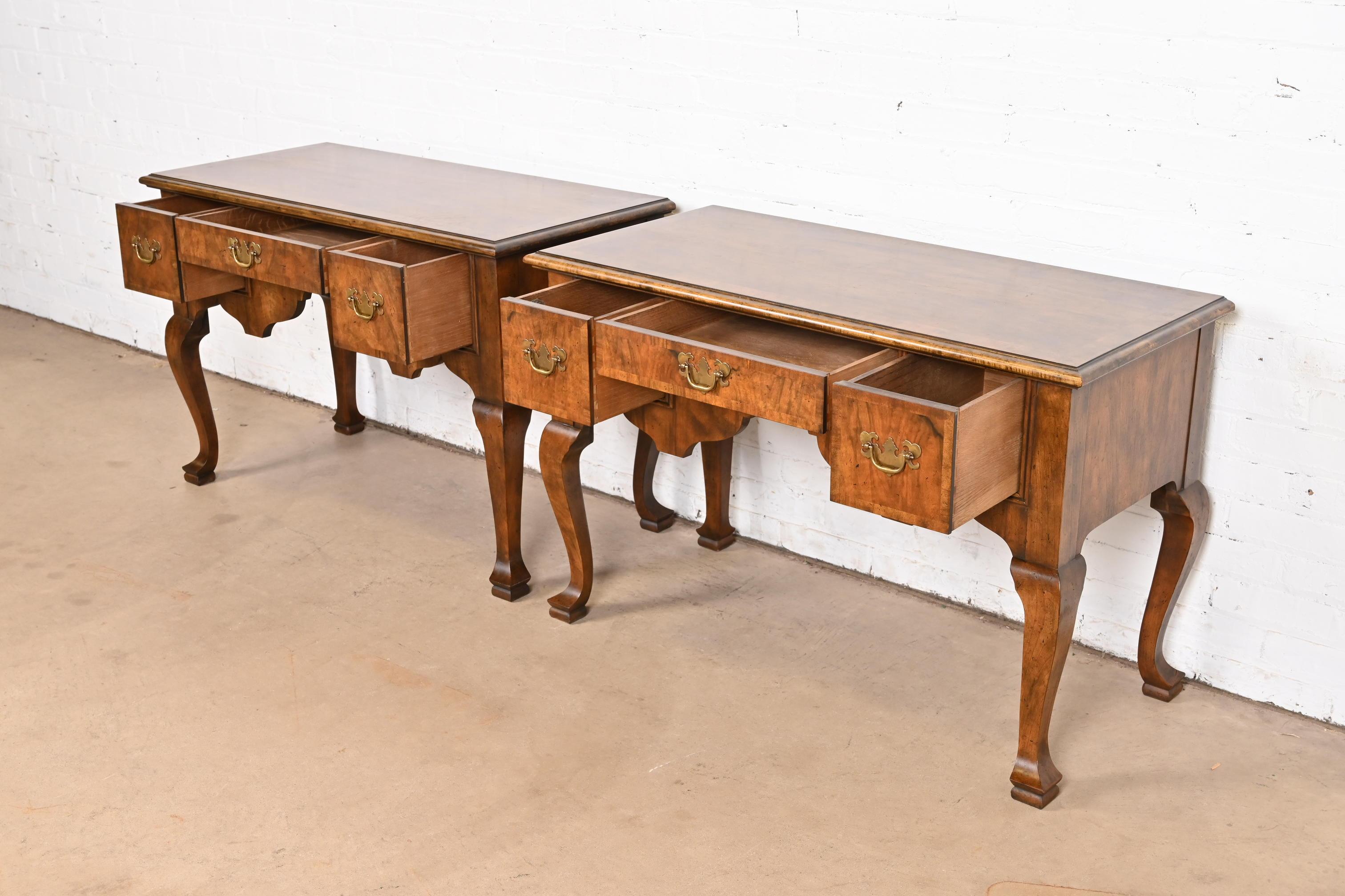 Brass Baker Furniture Georgian Banded Burled Walnut Buffet Servers or Dressing Tables