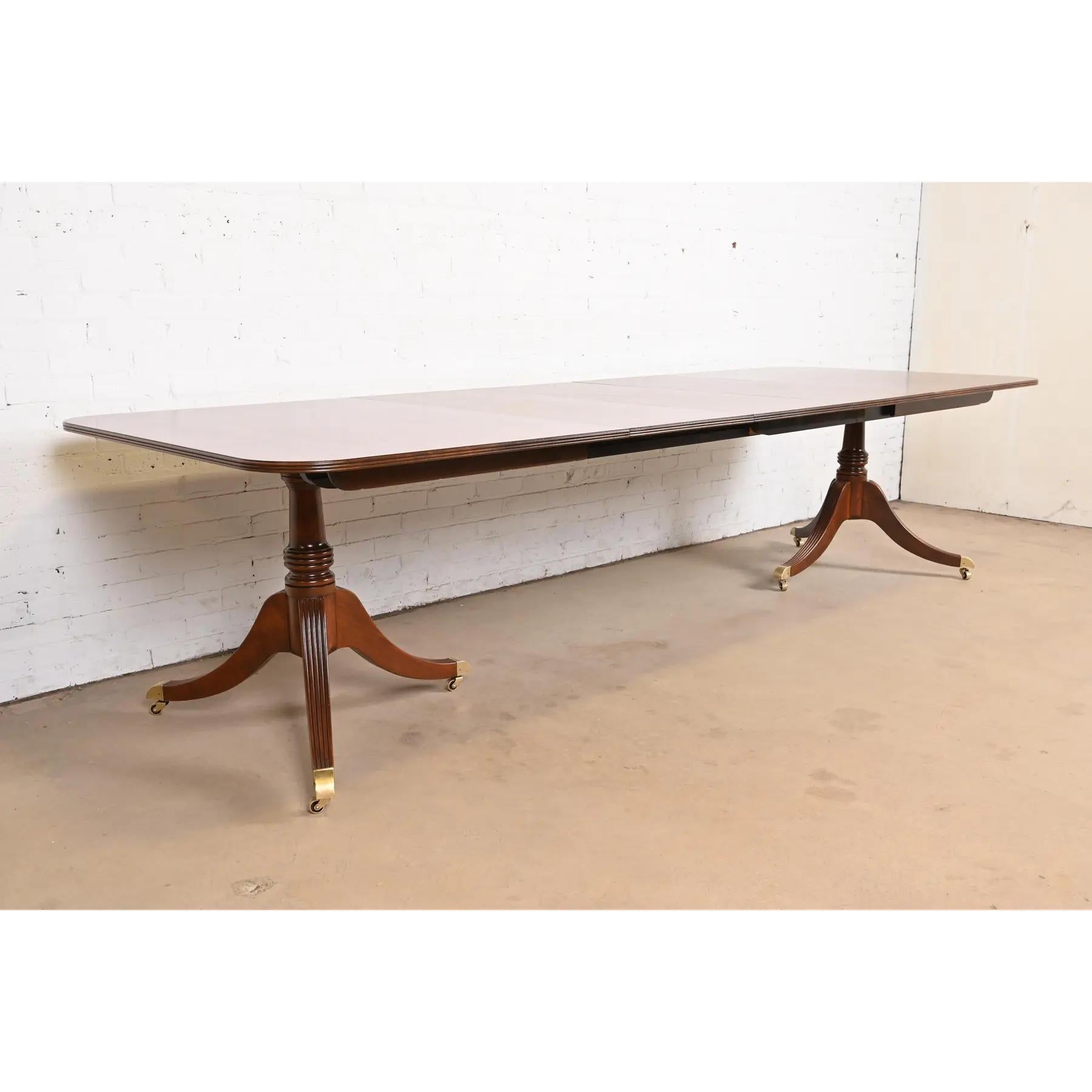 American Baker Furniture Georgian Banded Cherry Double Pedestal Dining Table, Refinished