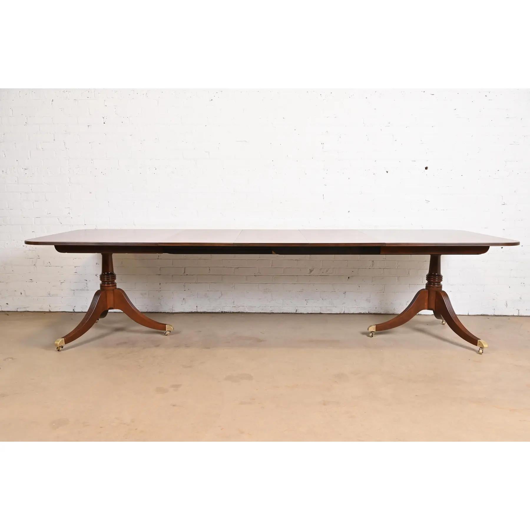 Late 20th Century Baker Furniture Georgian Banded Cherry Double Pedestal Dining Table, Refinished