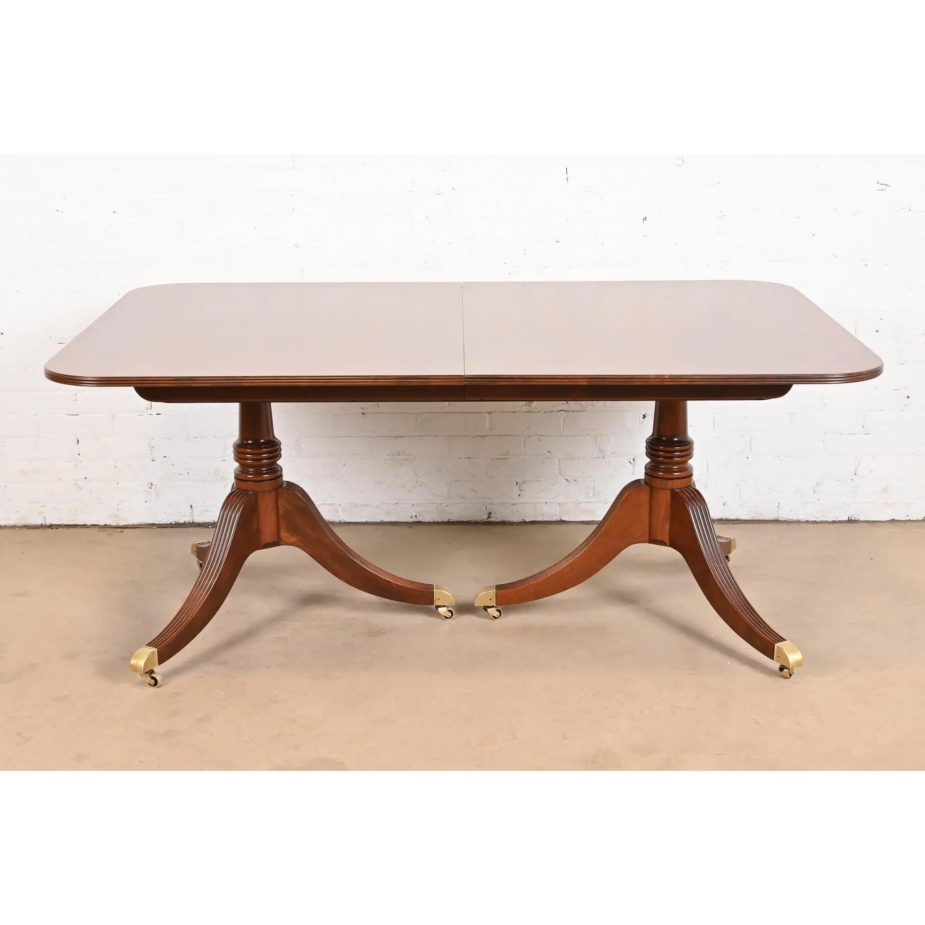 Baker Furniture Georgian Banded Cherry Double Pedestal Dining Table, Refinished 1