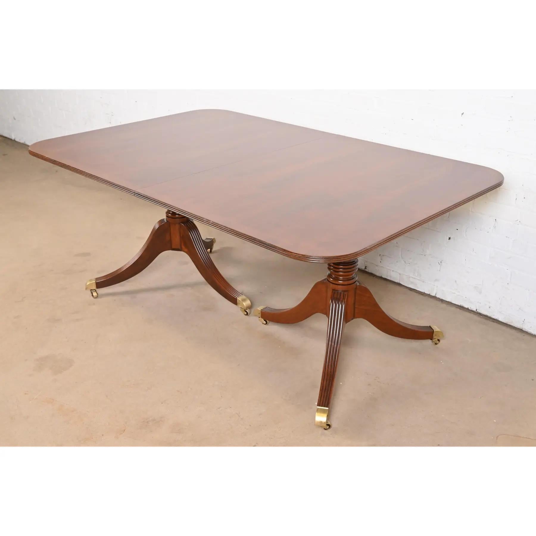 Baker Furniture Georgian Banded Cherry Double Pedestal Dining Table, Refinished 2