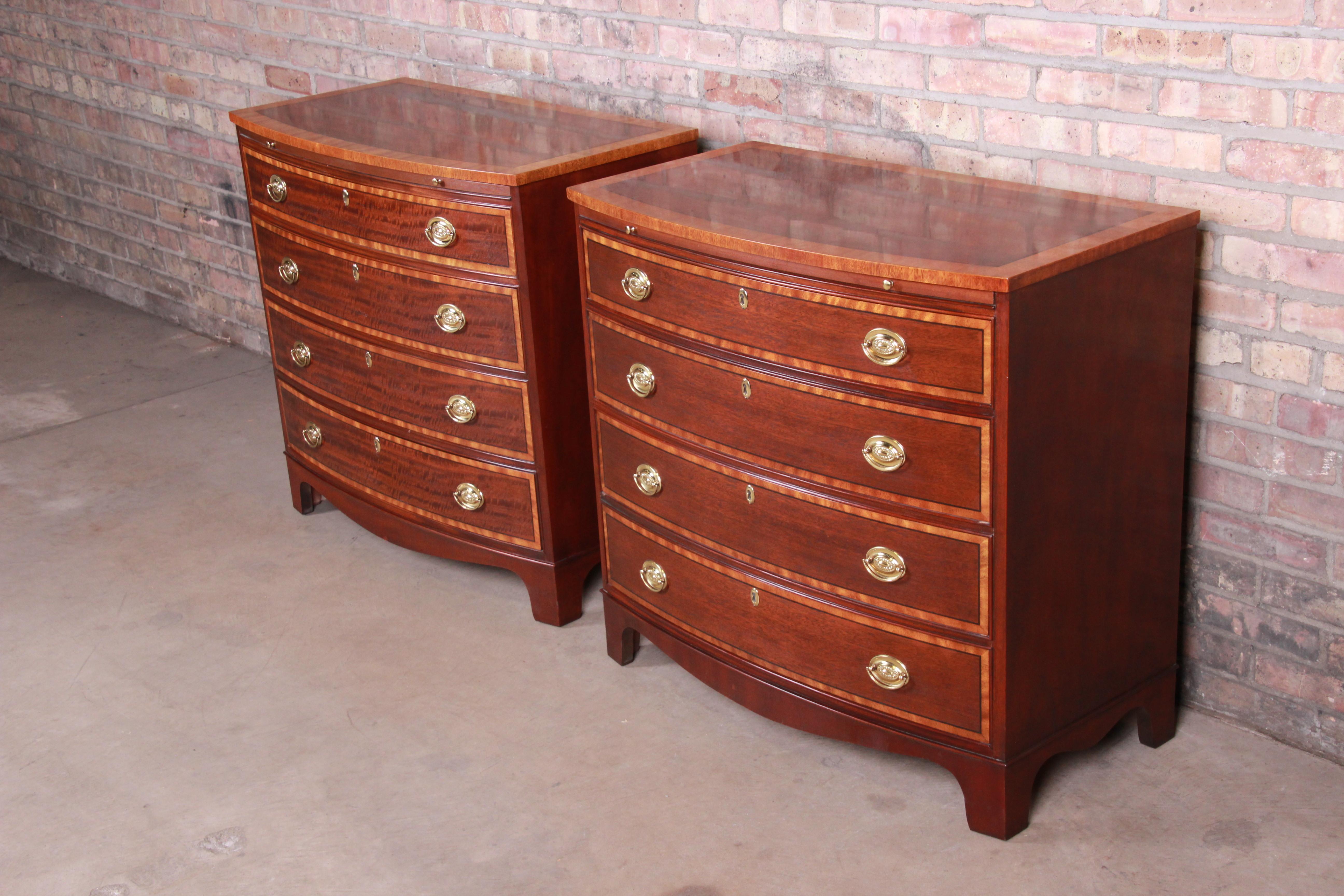 American Baker Furniture Georgian Banded Mahogany Bachelor Chests or Large Nightstands