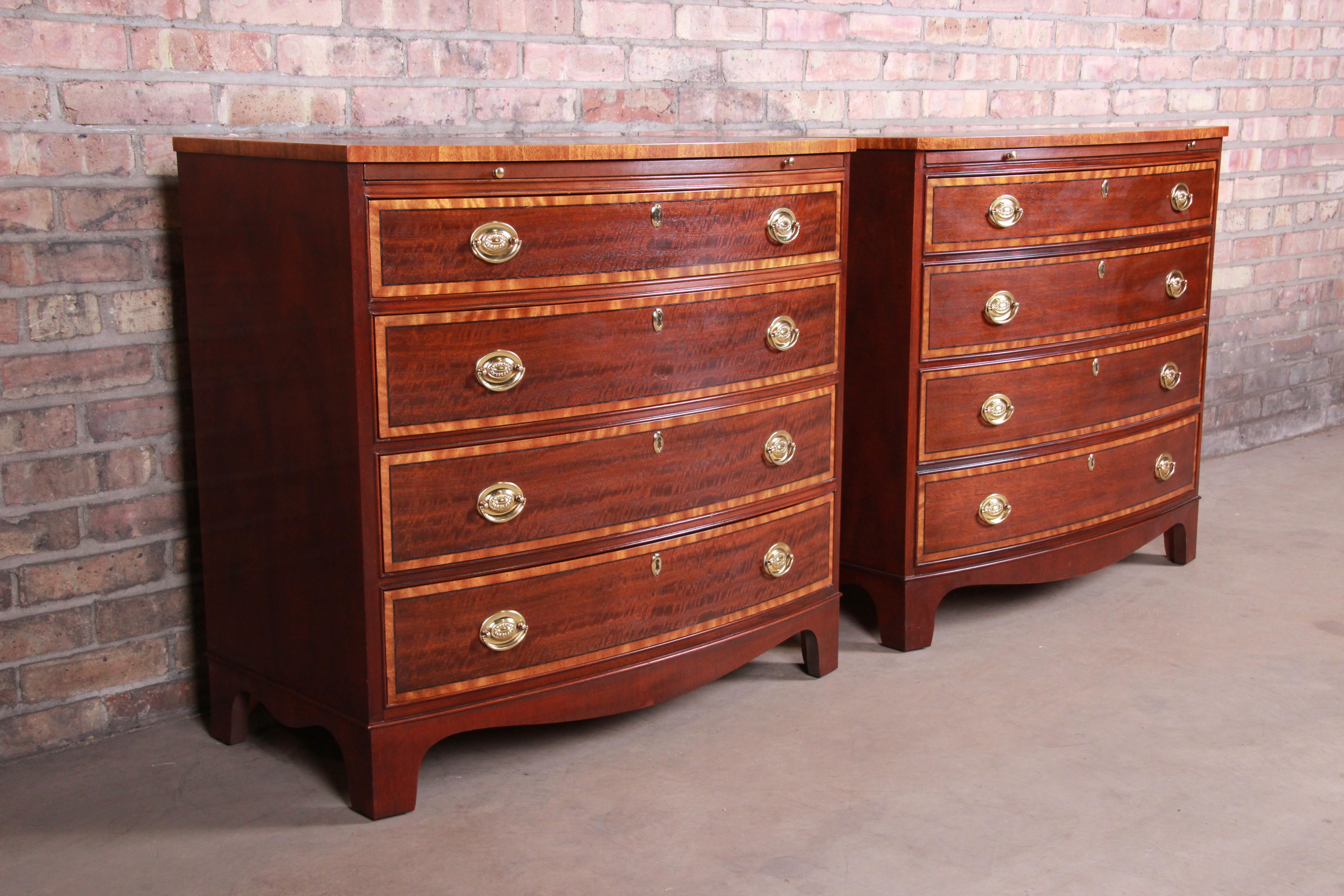Baker Furniture Georgian Banded Mahogany Bachelor Chests or Large Nightstands In Good Condition In South Bend, IN