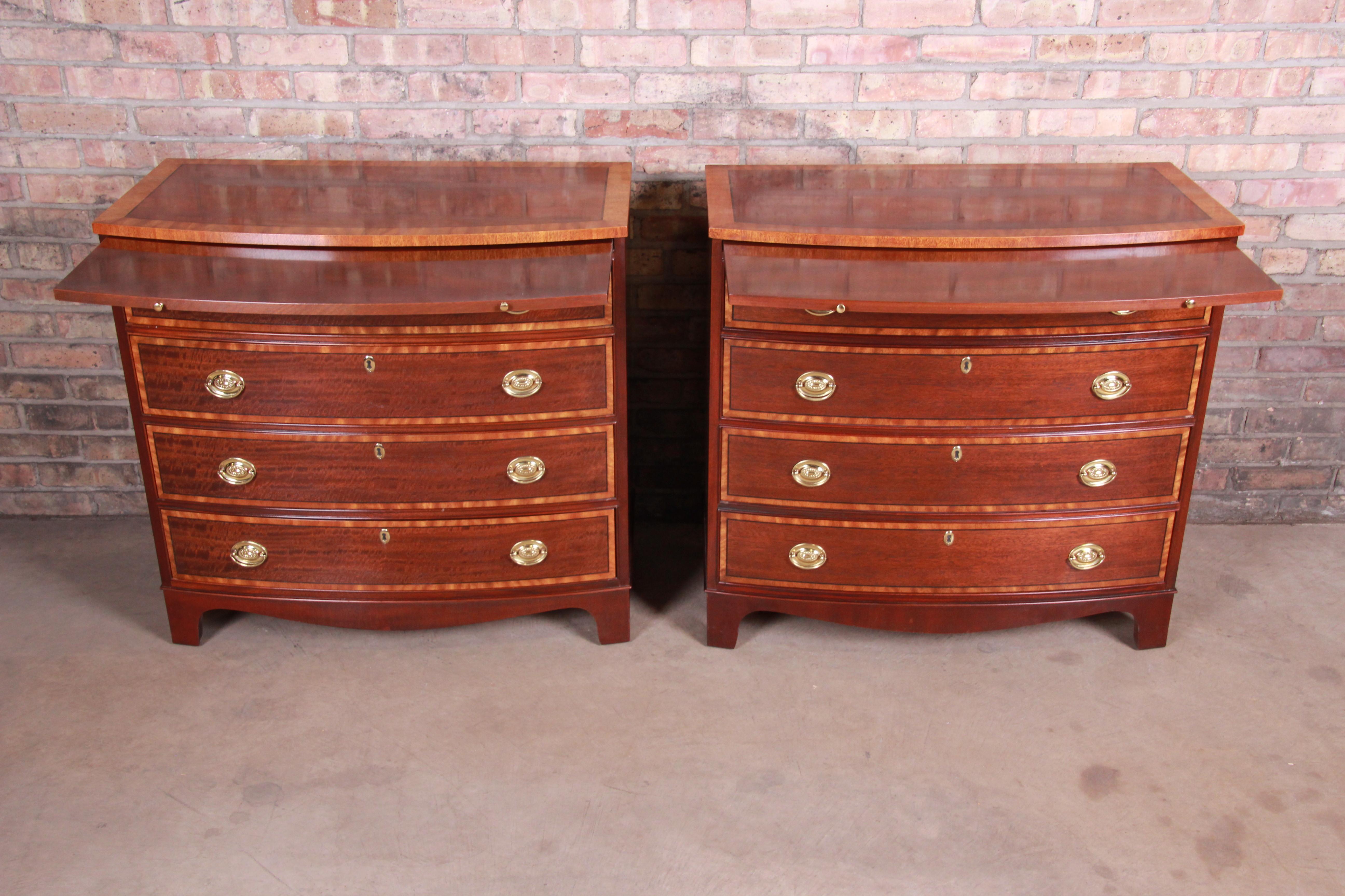 Brass Baker Furniture Georgian Banded Mahogany Bachelor Chests or Large Nightstands