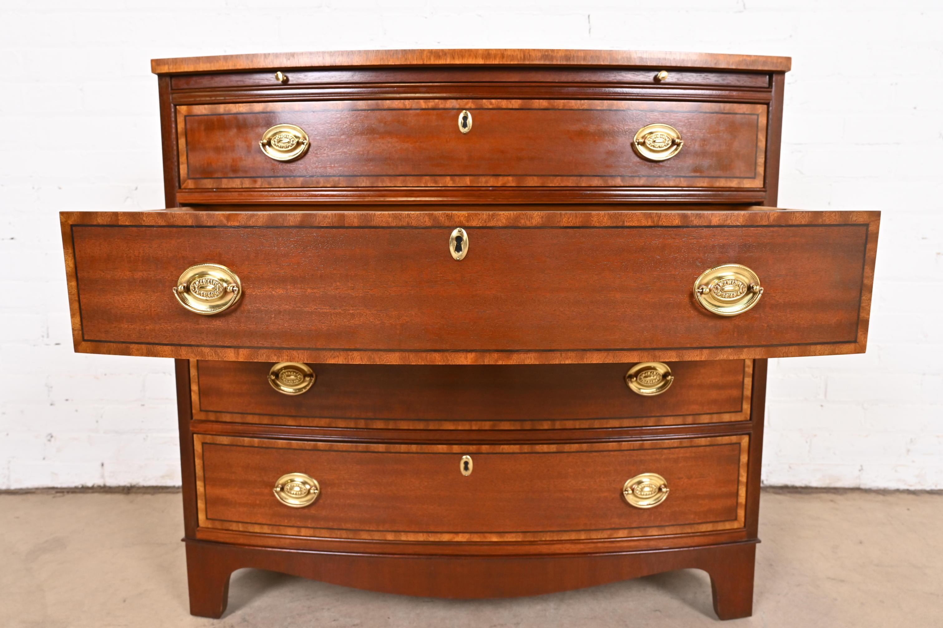 Baker Furniture Georgian Banded Mahogany Bow Front Chest of Drawers 5