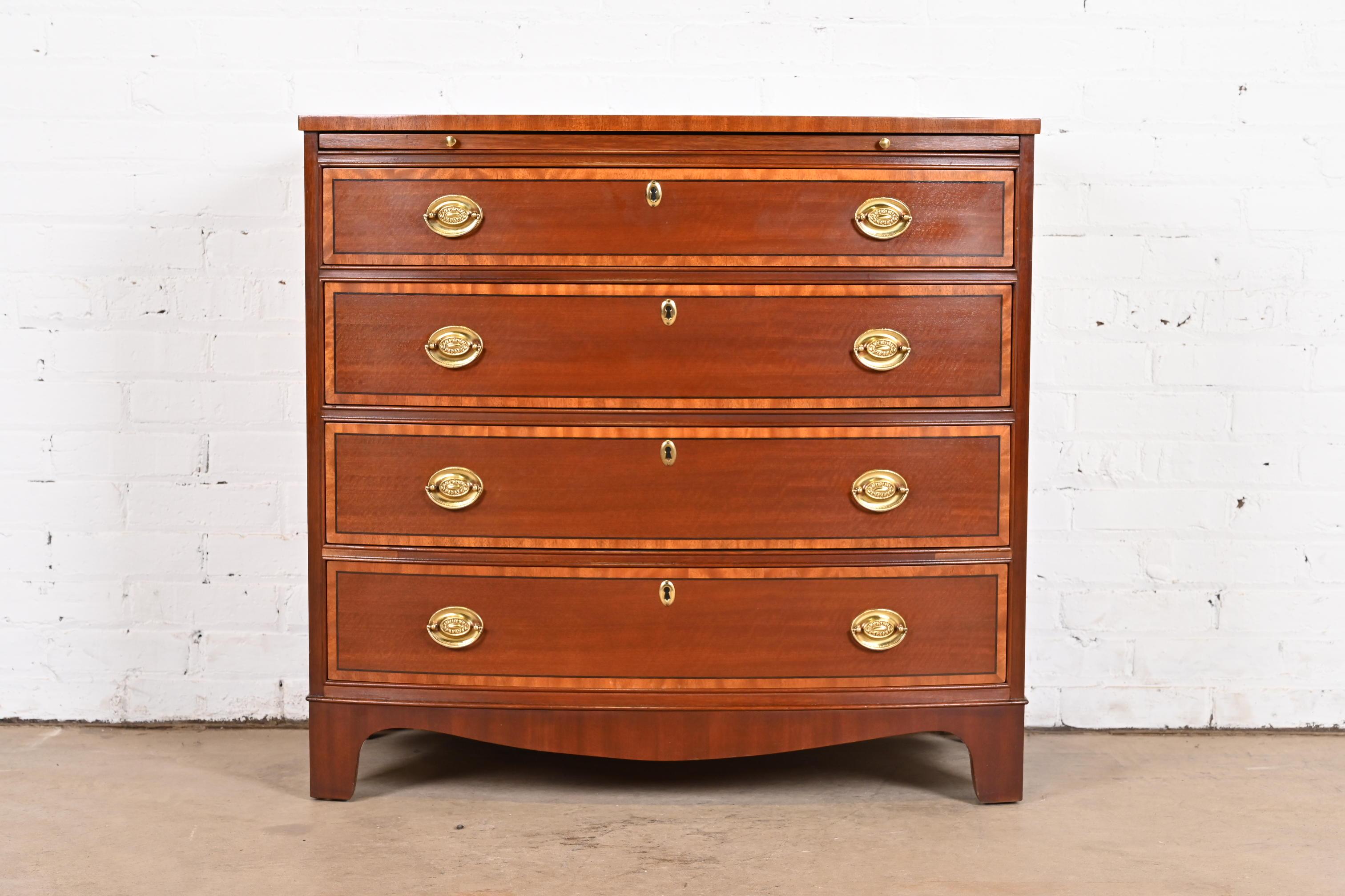 American Baker Furniture Georgian Banded Mahogany Bow Front Chest of Drawers